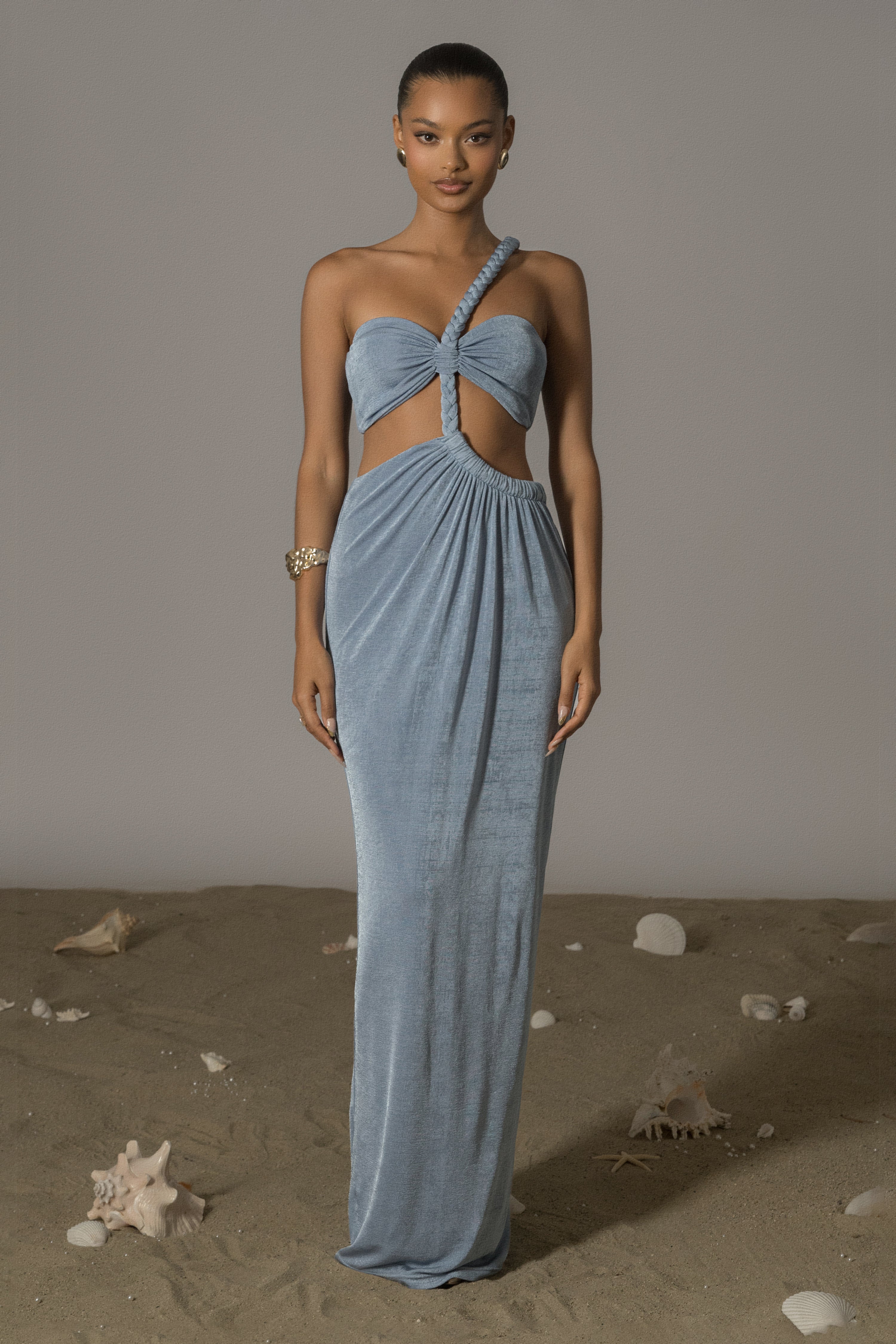 Blue Ema One Shoulder Maxi Dress