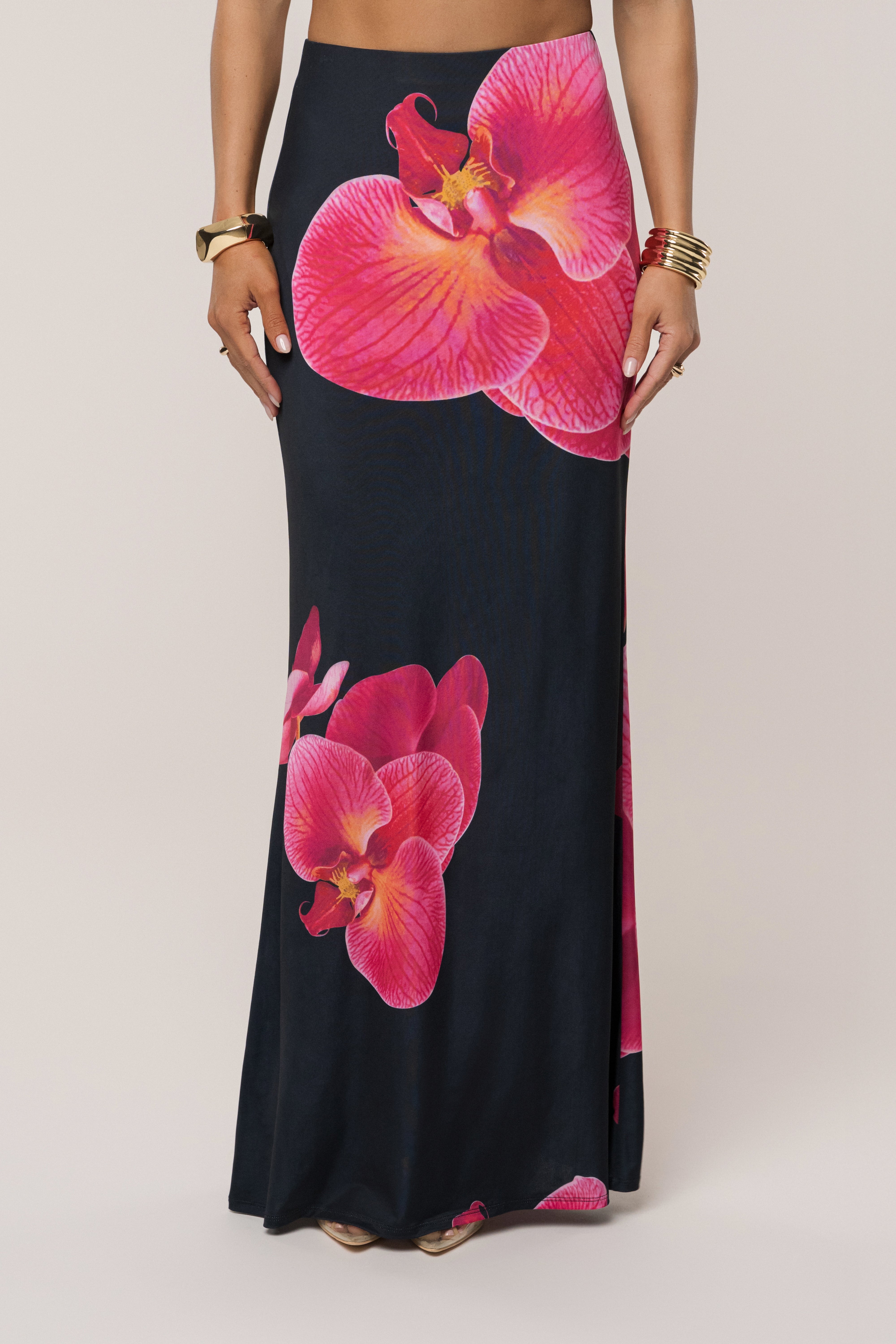 Black Floral Radiance Maxi Skirt