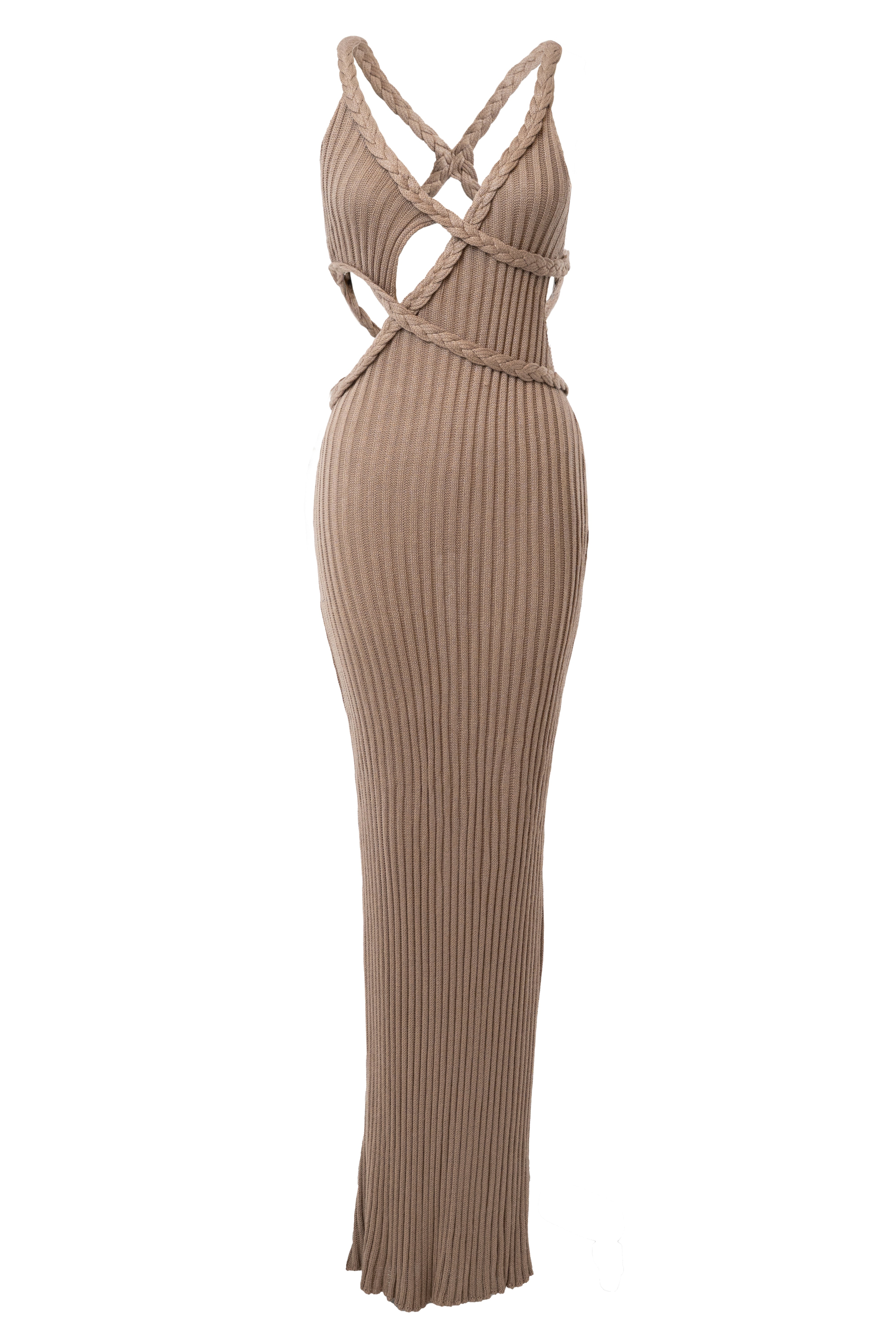 Mocha Drift And Dream Braided Maxi Dress