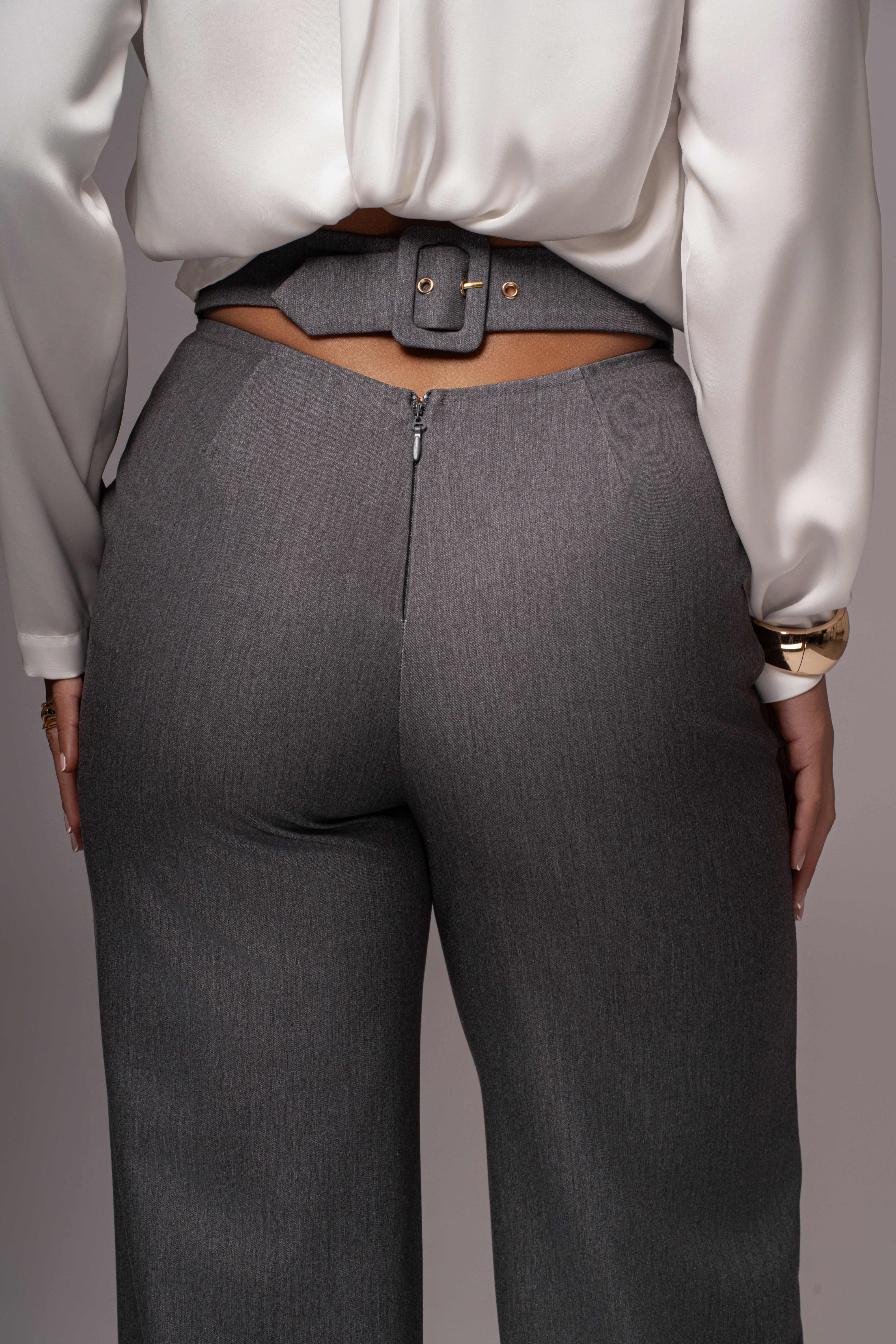 Grey Status Belted Pants