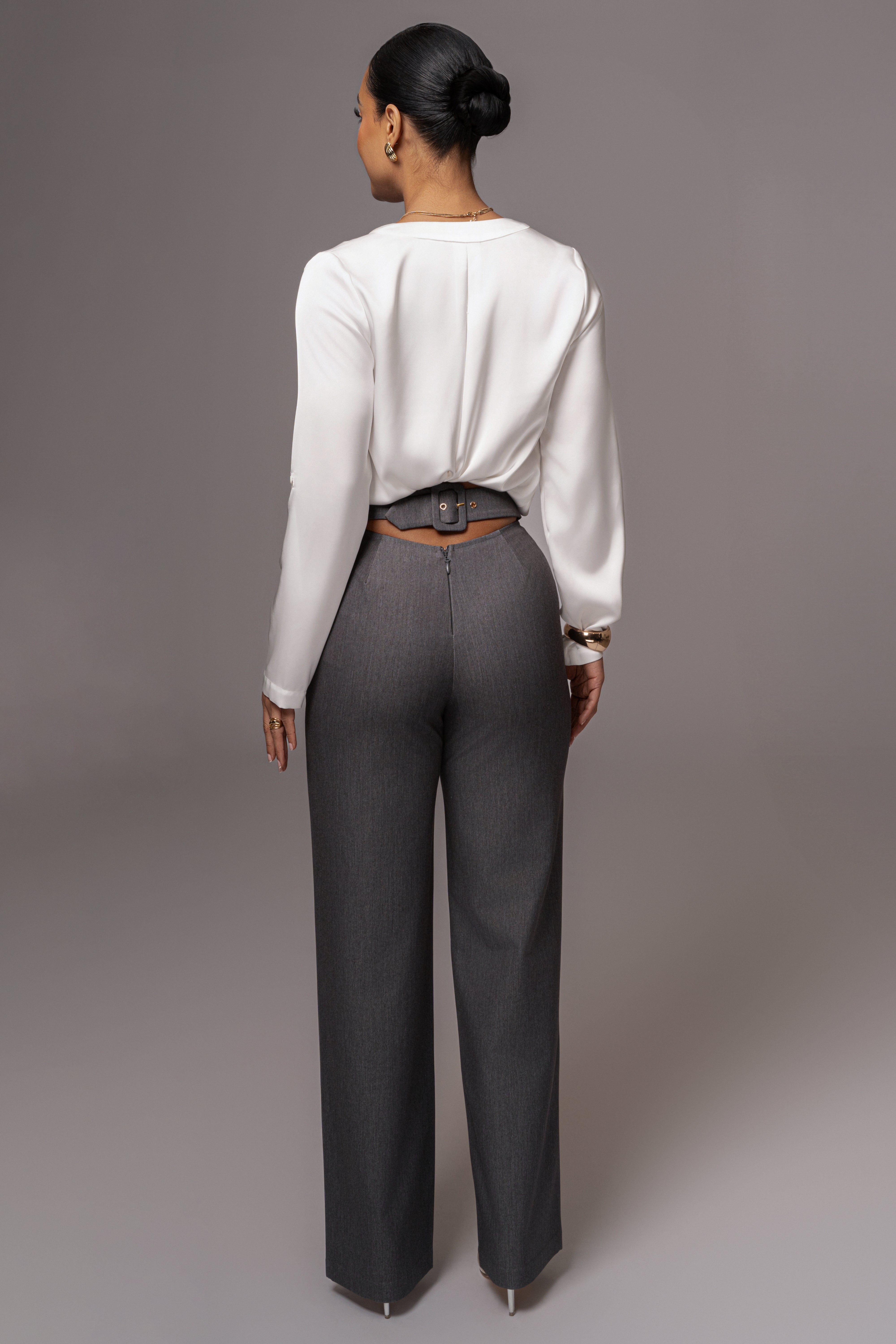 Grey Status Belted Pants