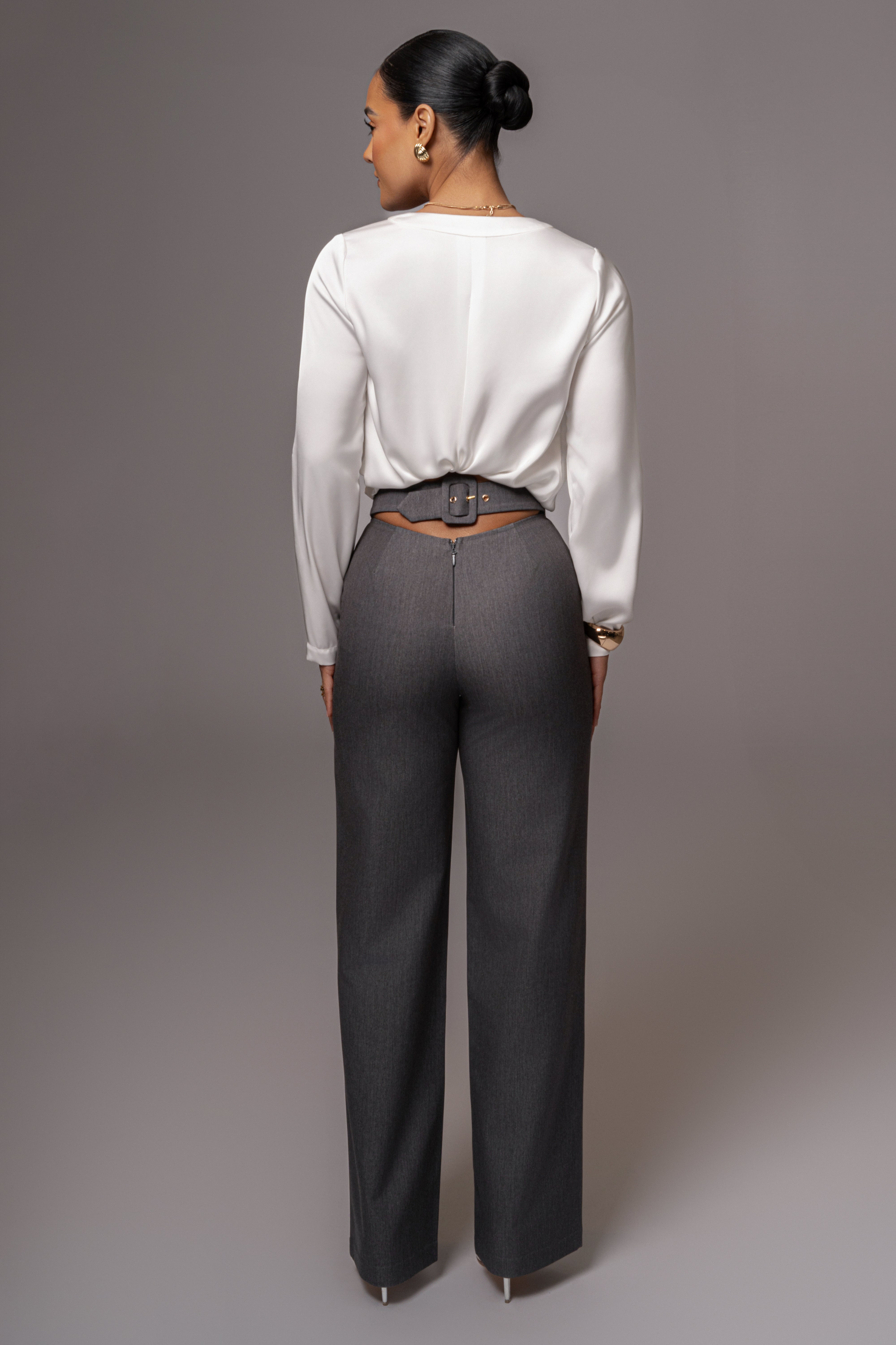 Grey Status Belted Pants