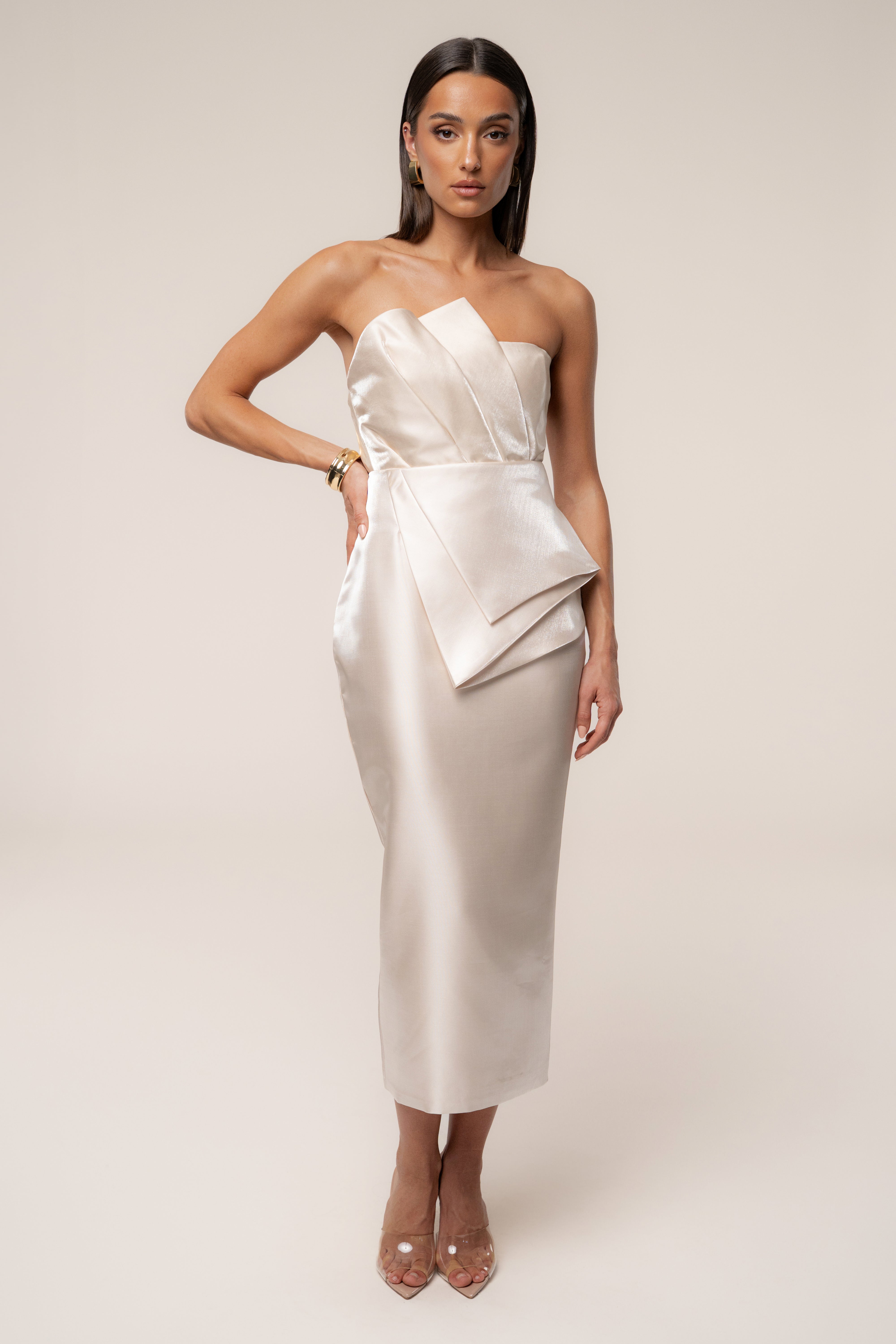 Champagne Reception Pleated Midi Skirt