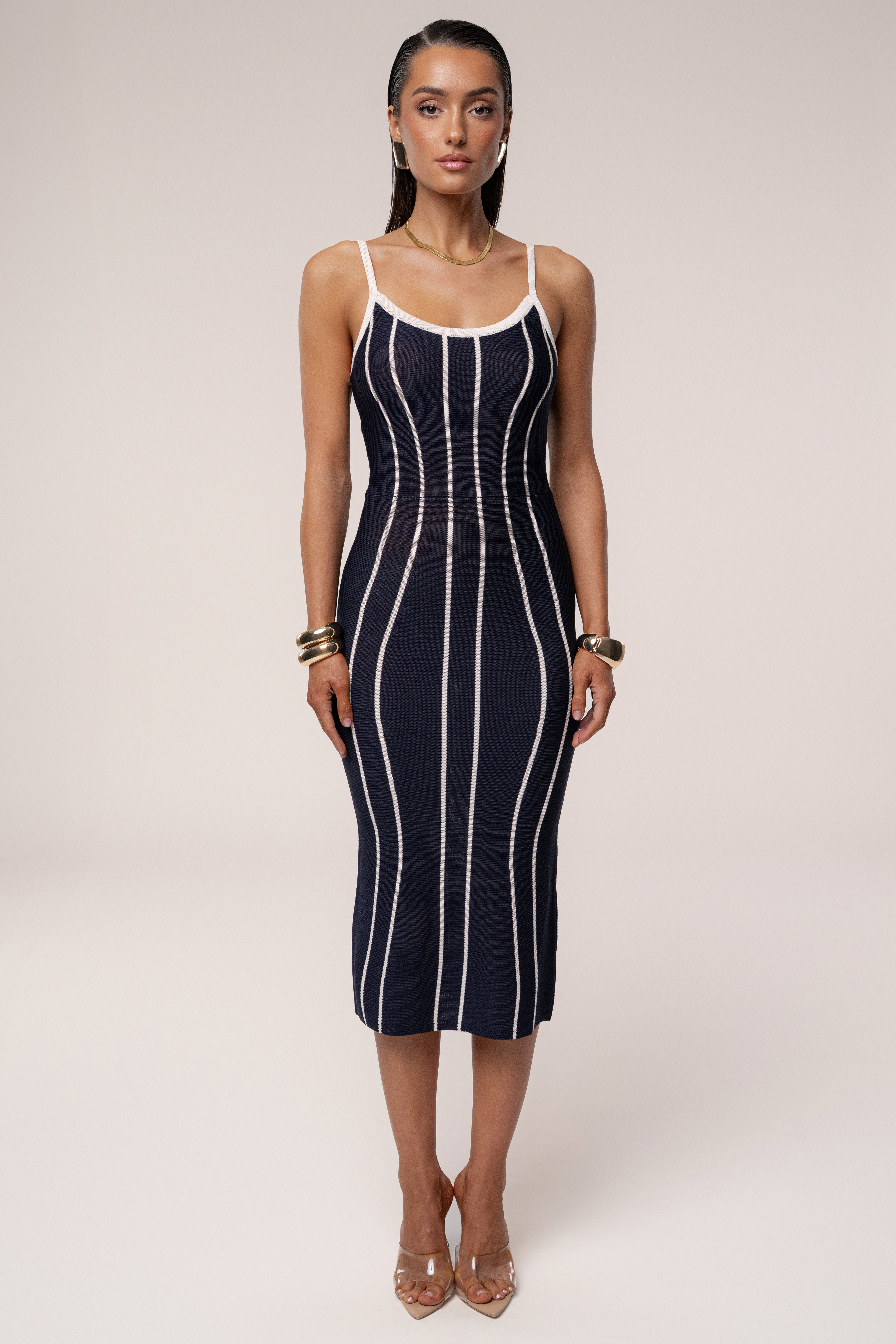 Navy/Ivory Parallel Elegance Midi Dress