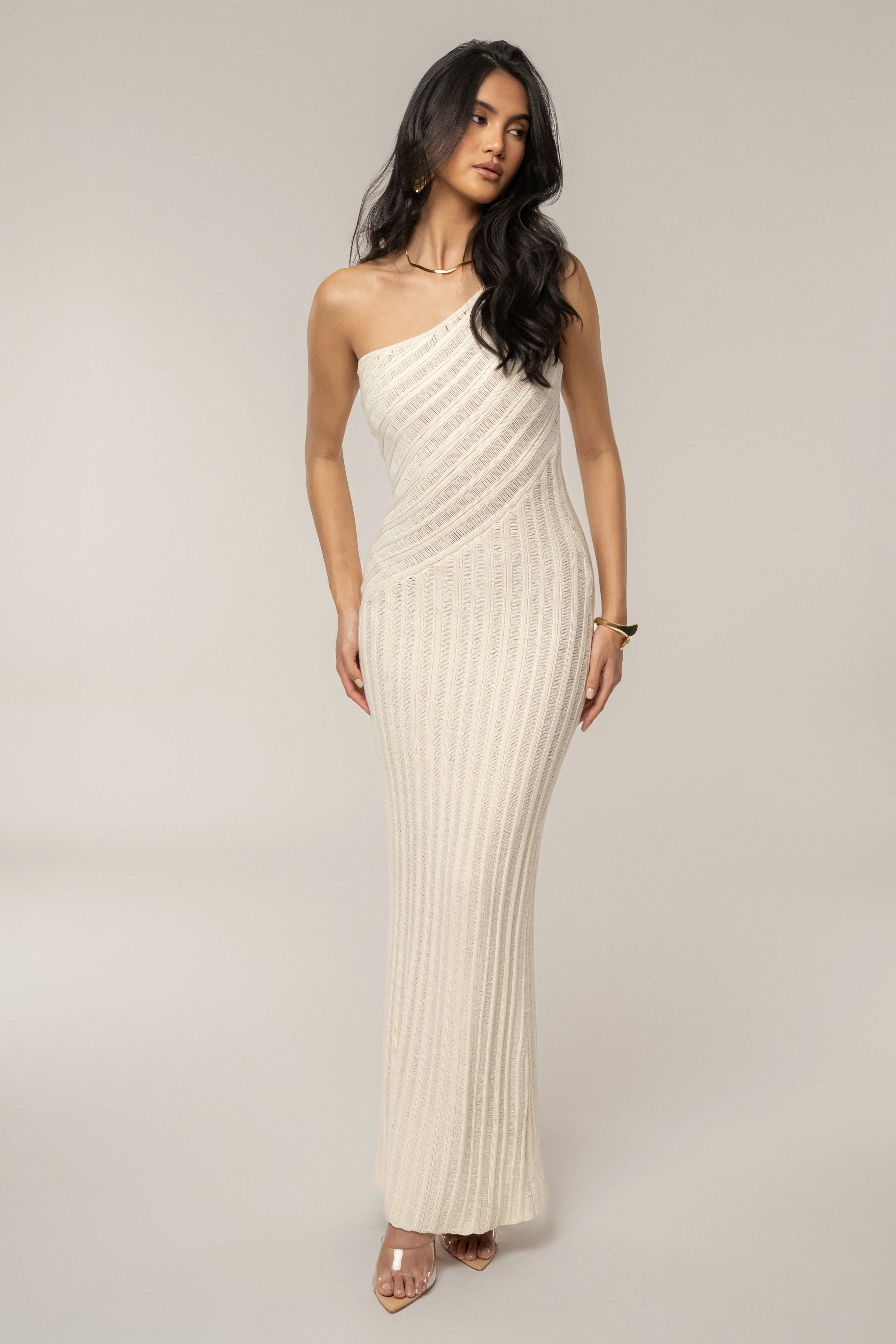 Ivory Fringe Knit Maxi Dress