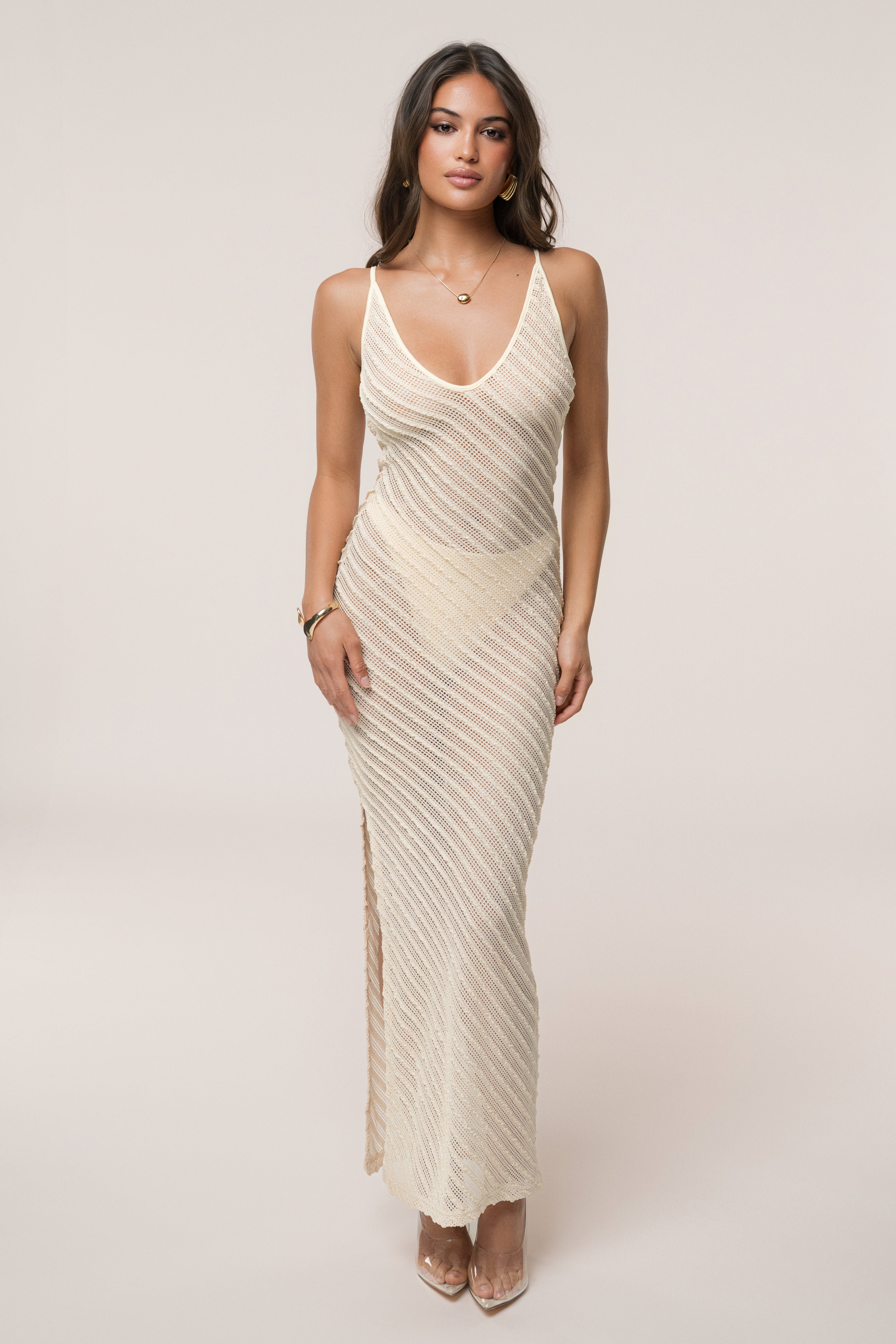 Natural Mika Sheer Knit Dress