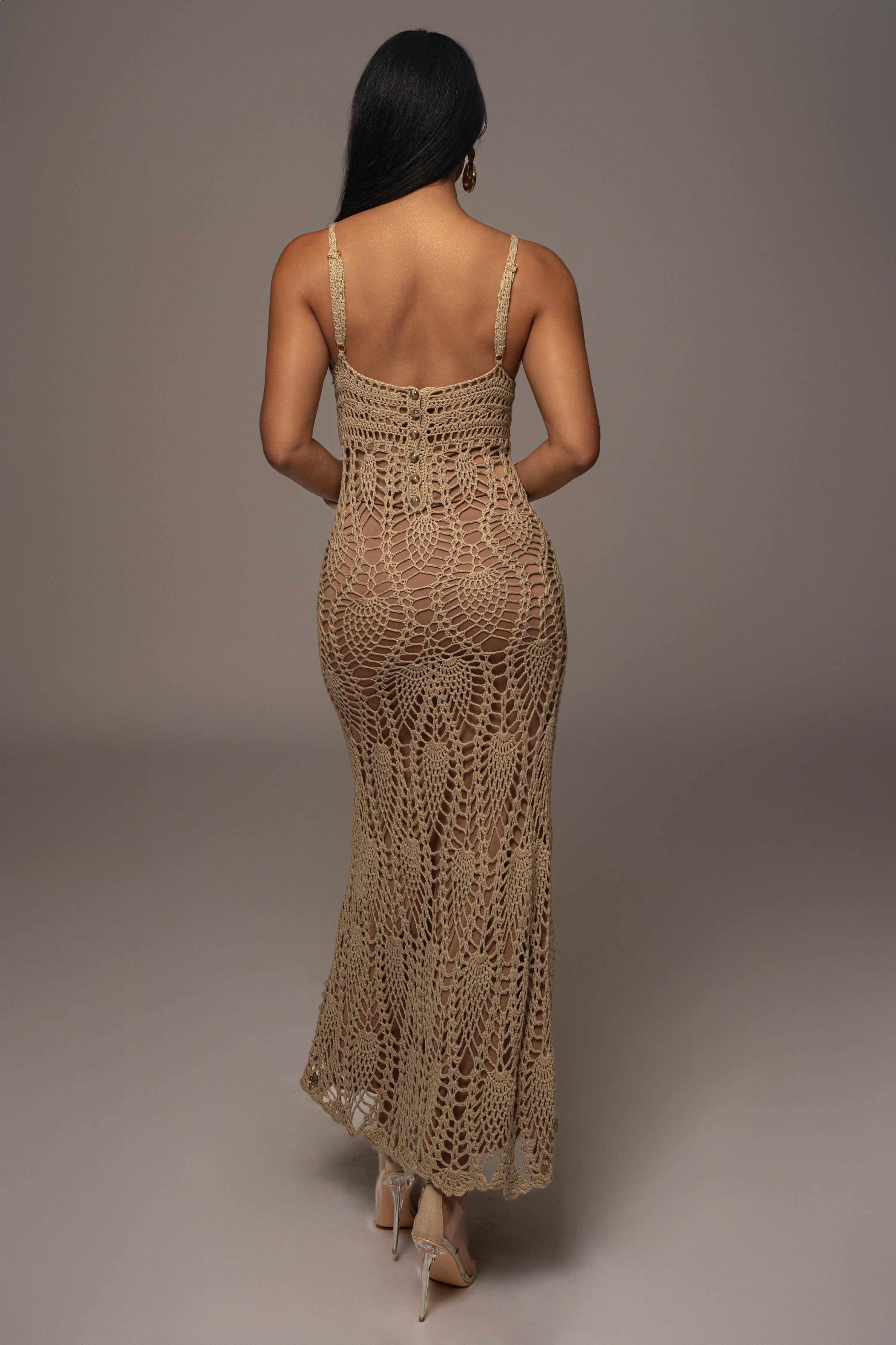 Mocha Great Escape Crochet Maxi Dress