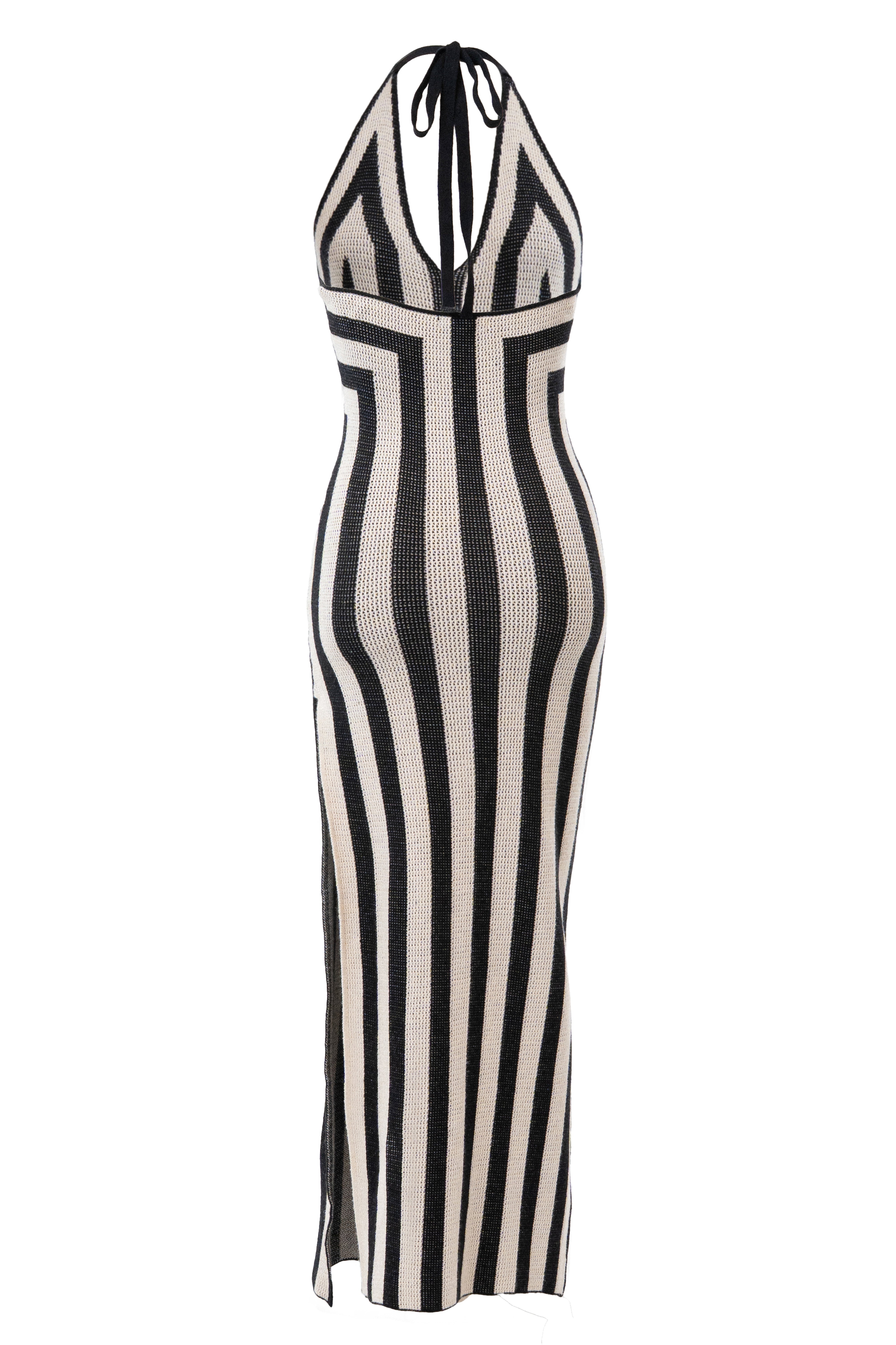 Black/Ivory Striped Slit Maxi Dress
