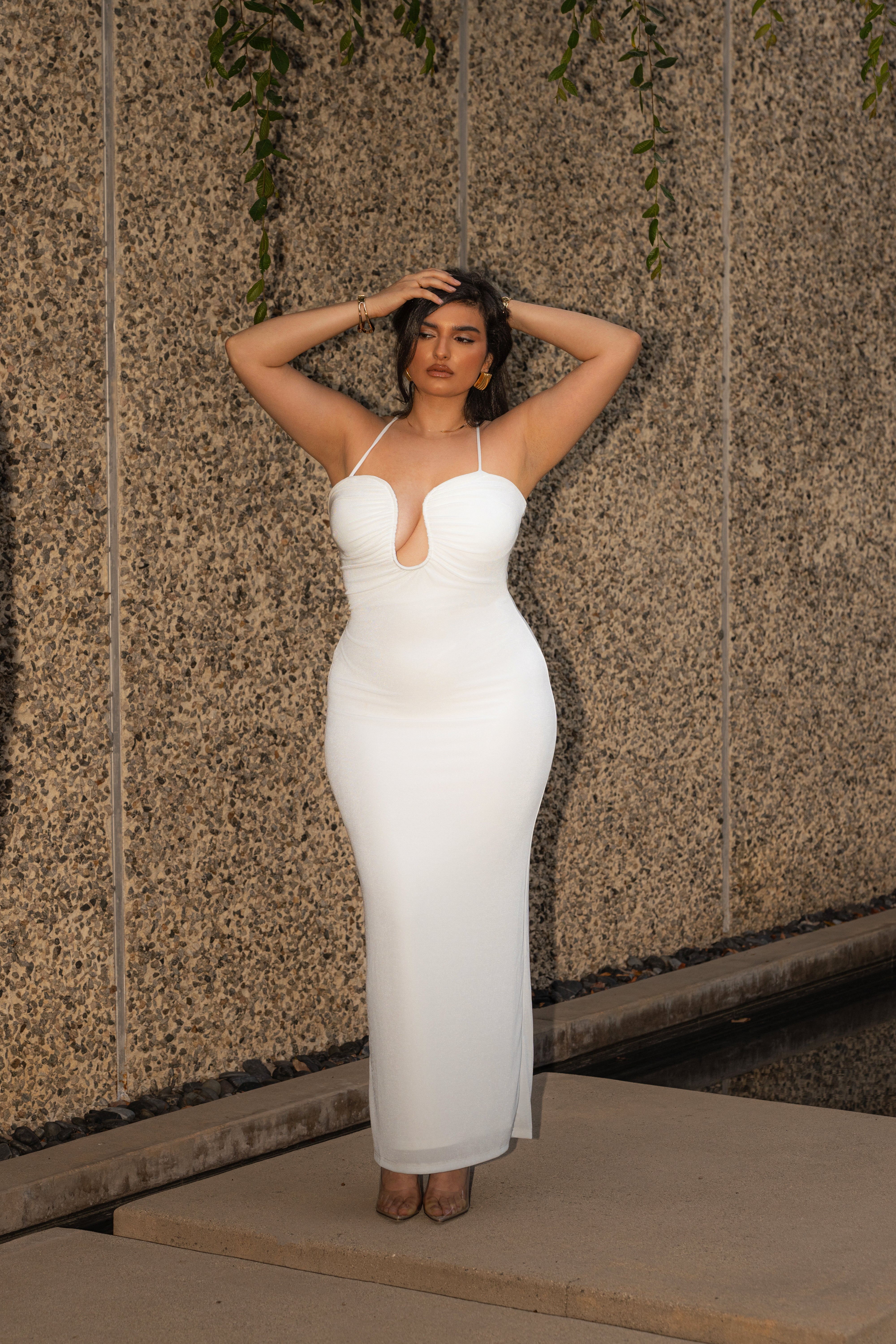 White Eclipse Plunge Neck Dress