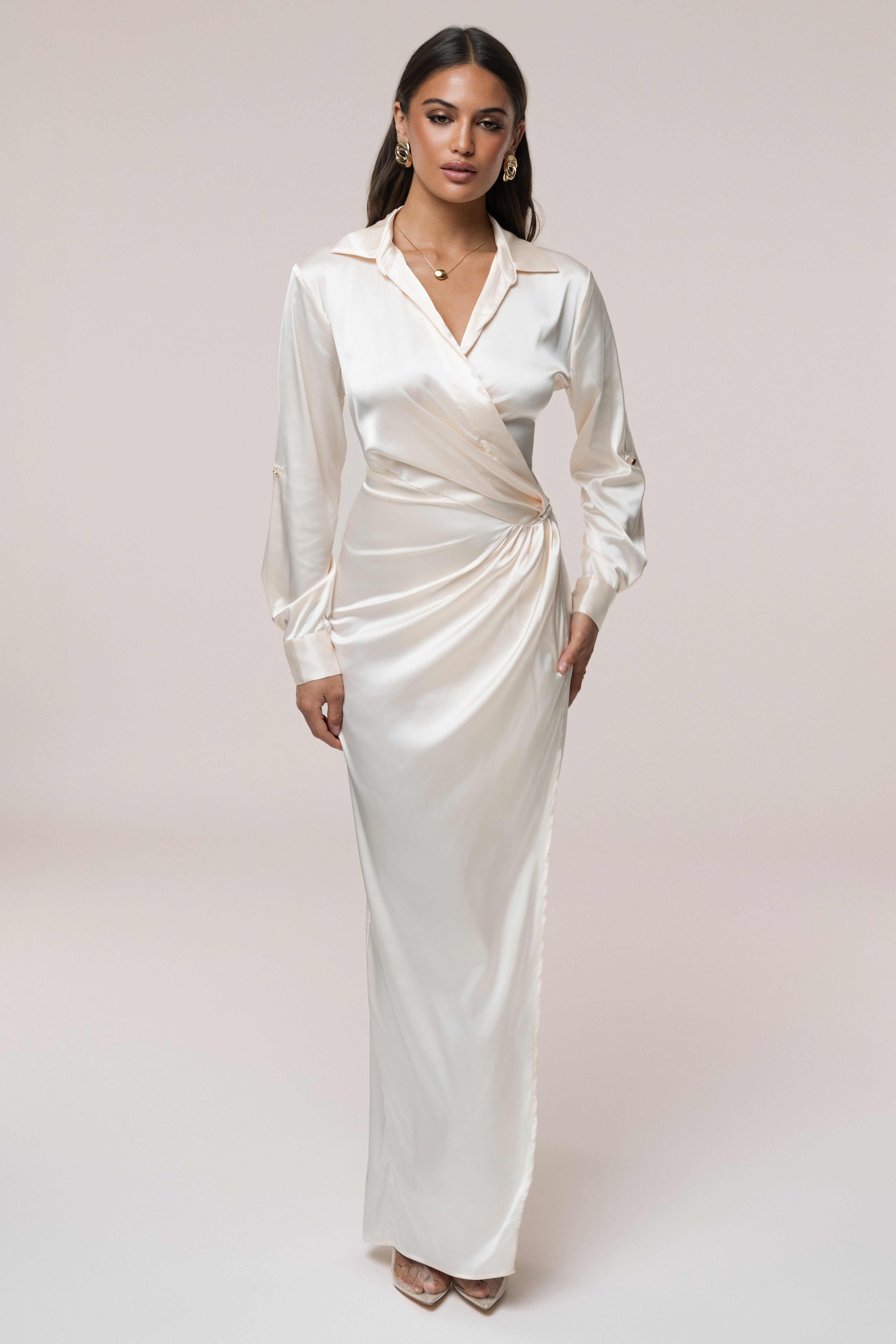 White Arabella Satin Maxi Dress