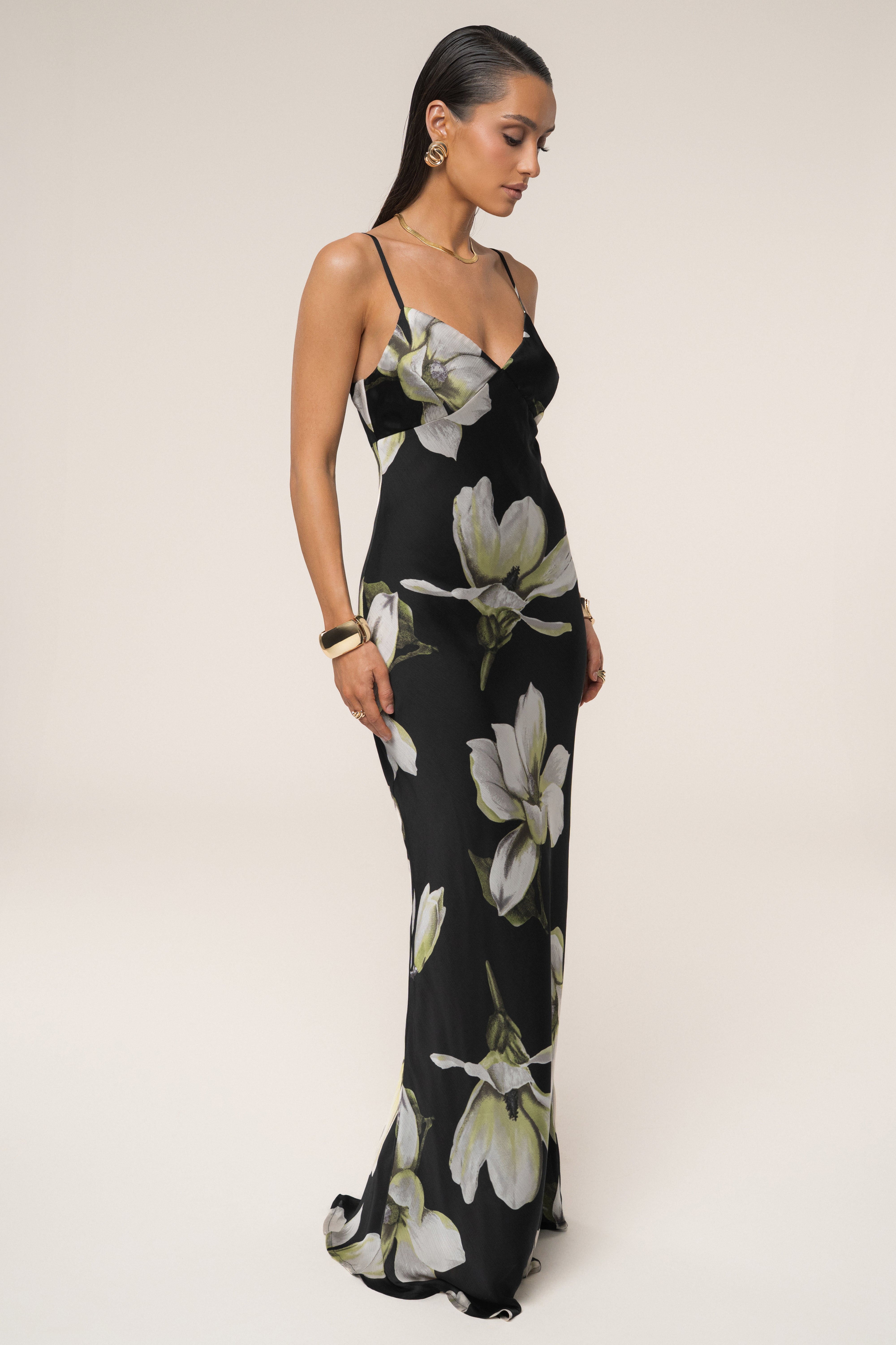 Black Floral Azul Print Maxi Dress