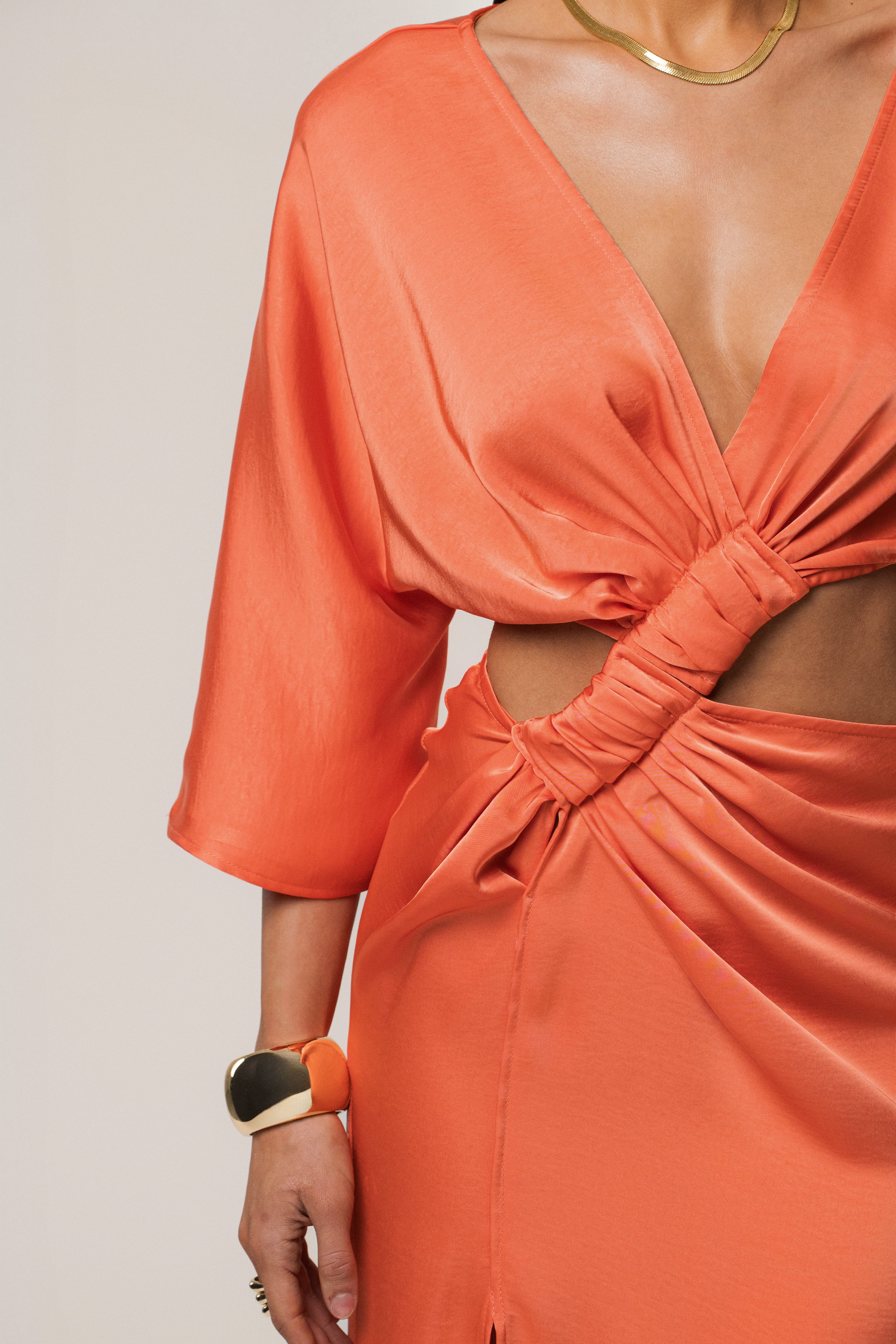 Coral Sunset Satin Cutout Dress
