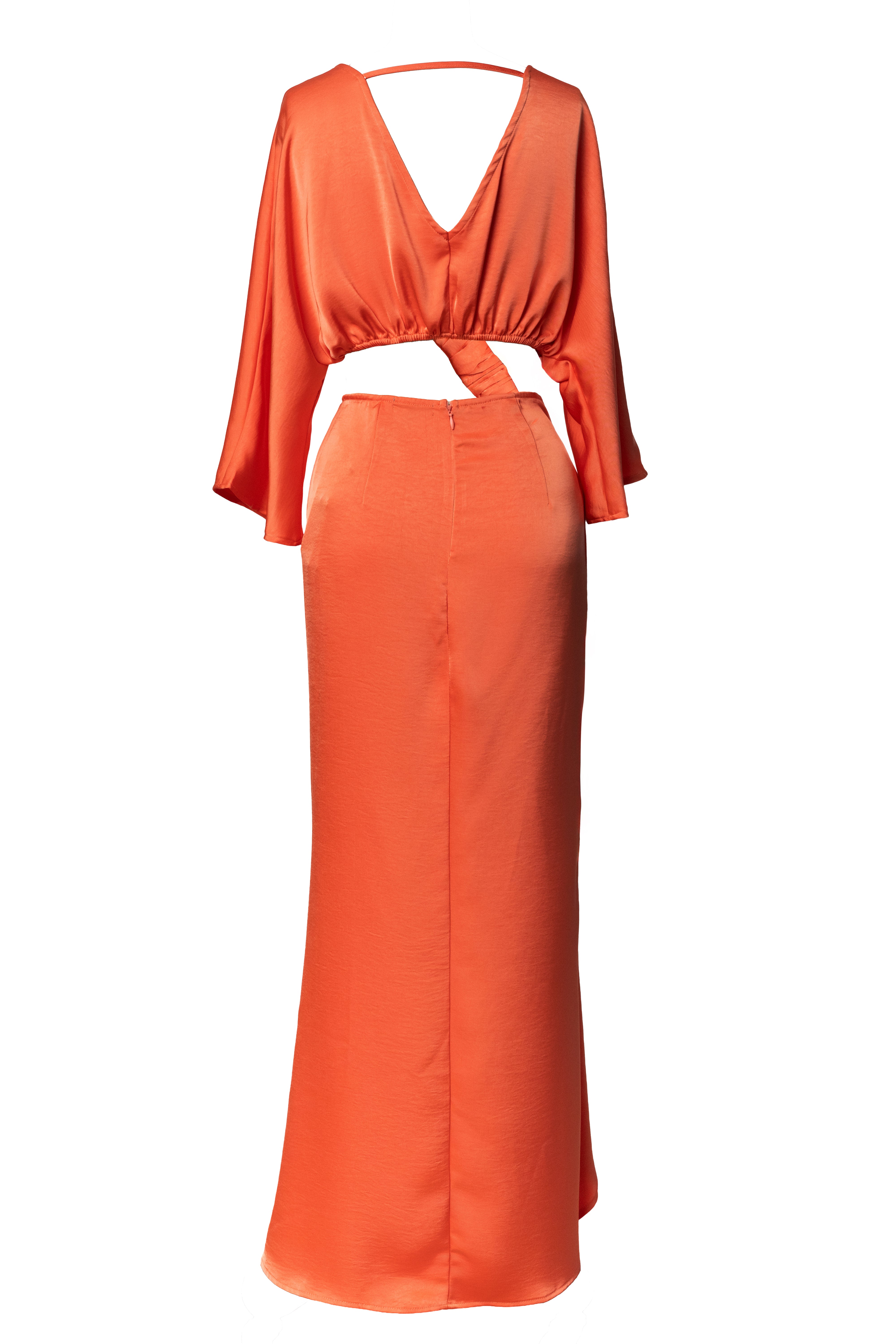 Coral Sunset Satin Cutout Dress