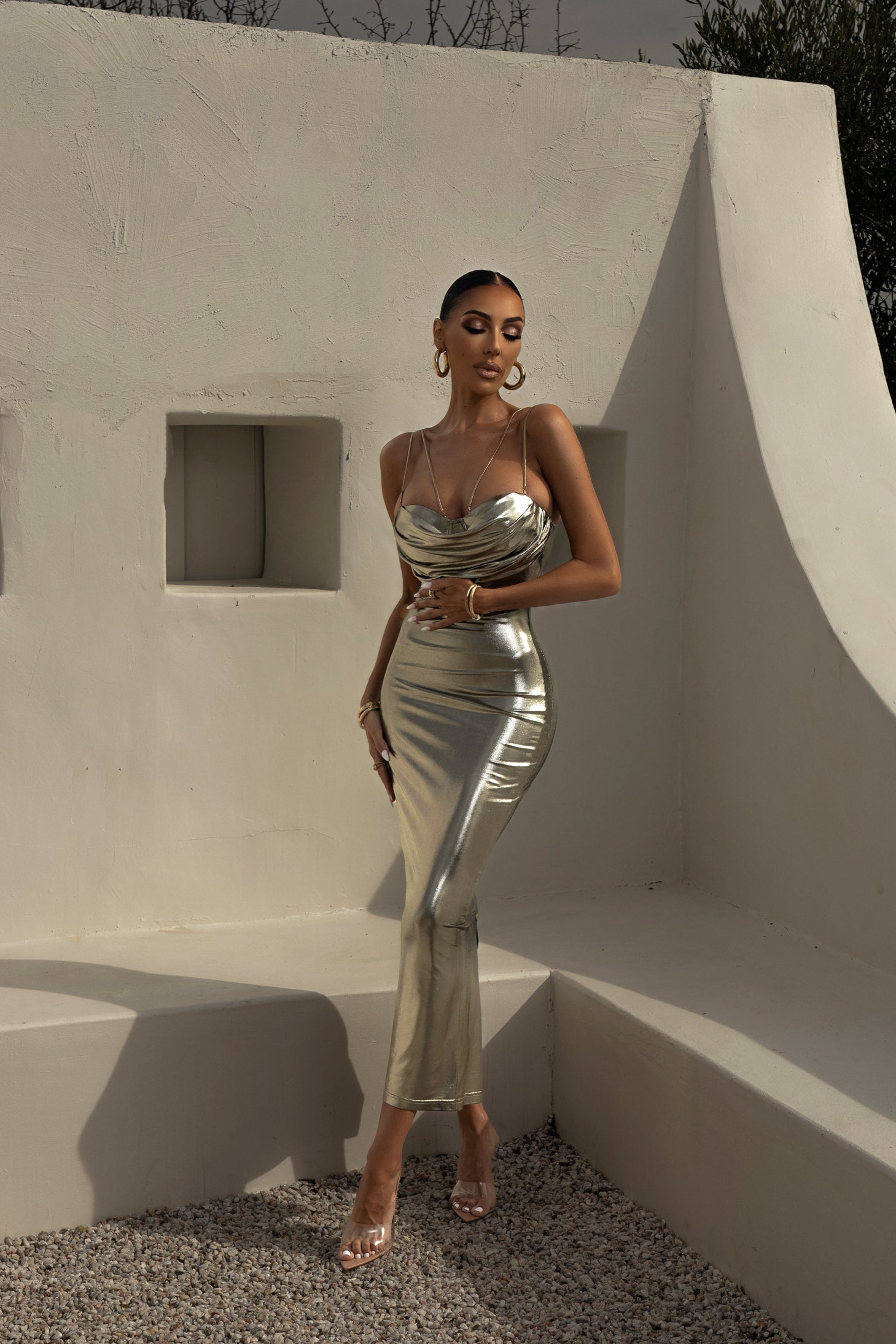 Light Gold Visions Of You Midi Dress