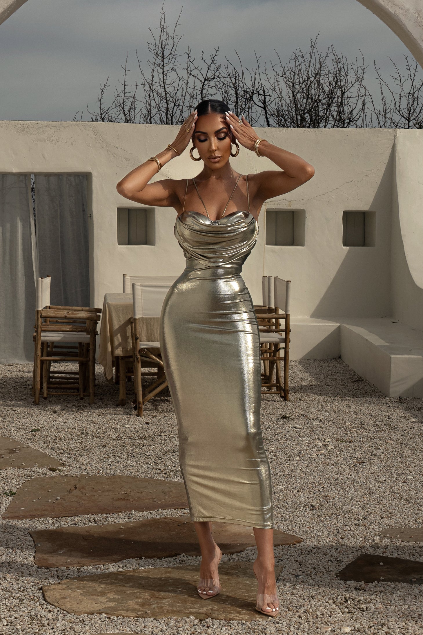 Light Gold Visions Of You Midi Dress