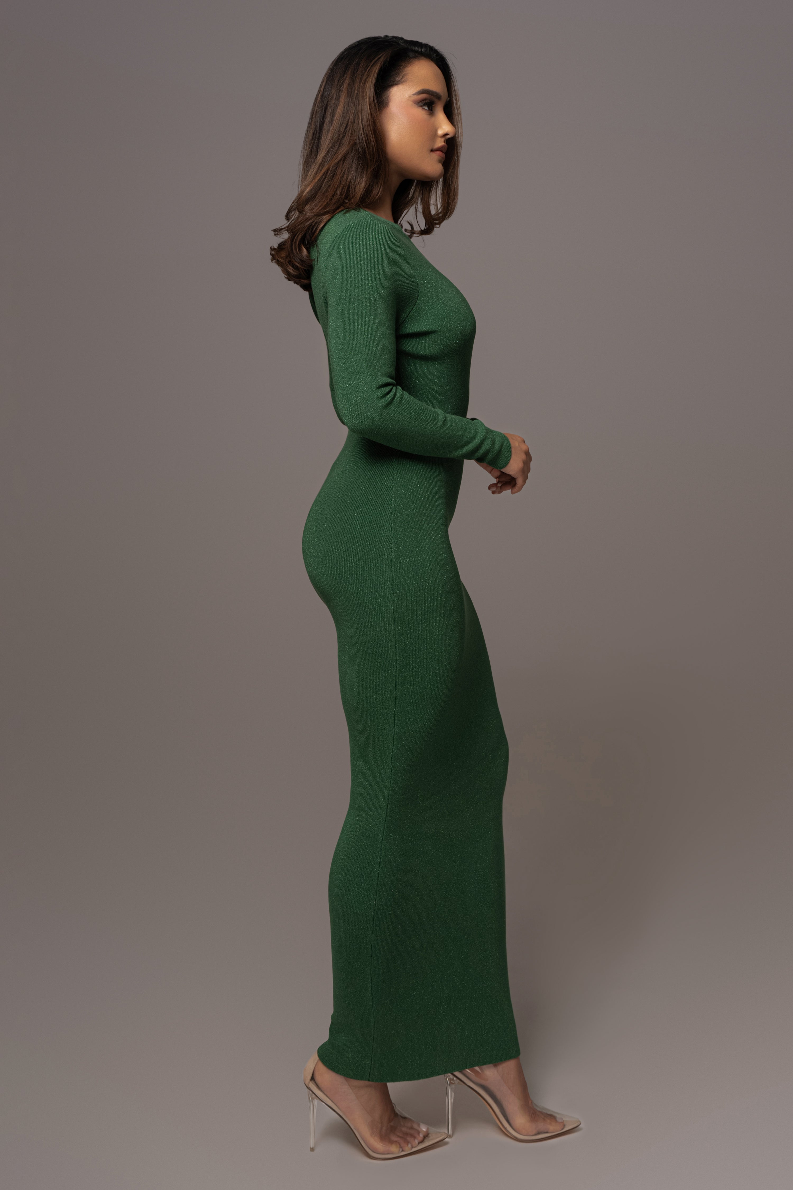 Green Night Shimmers Asymmetrical Maxi Dress