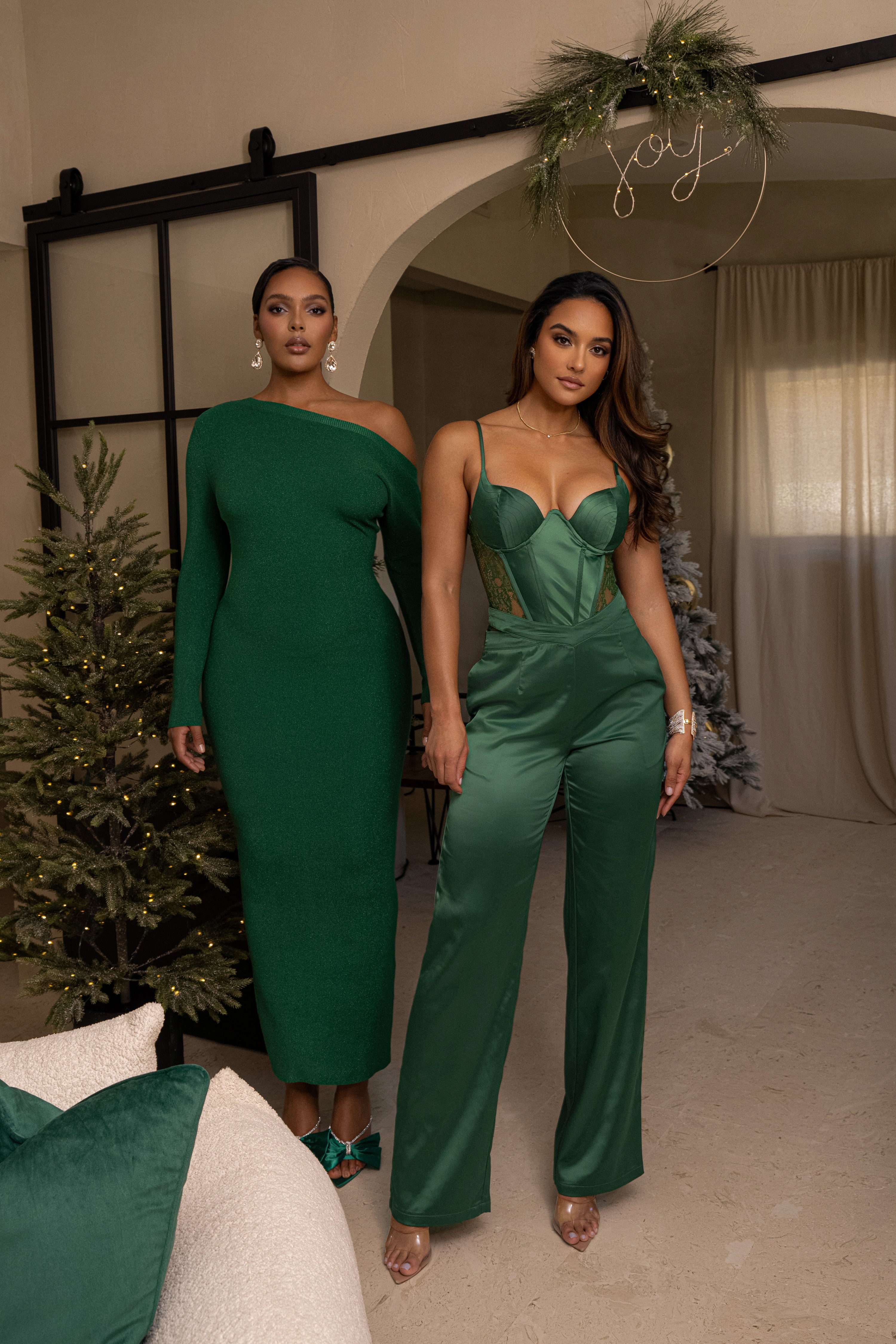 Green Night Shimmers Asymmetrical Maxi Dress