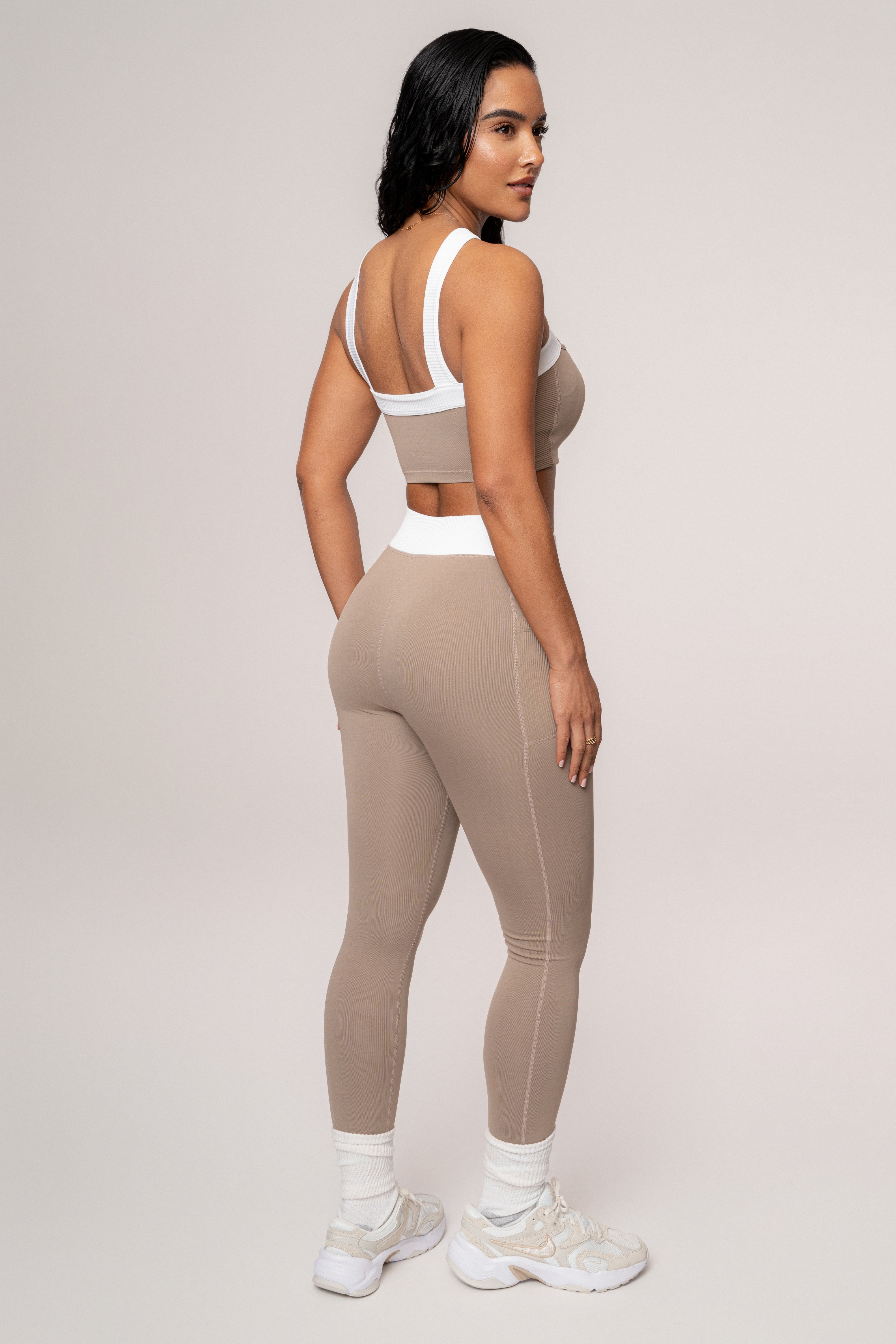 Beige/White Ultimate Ribbed Halter Top
