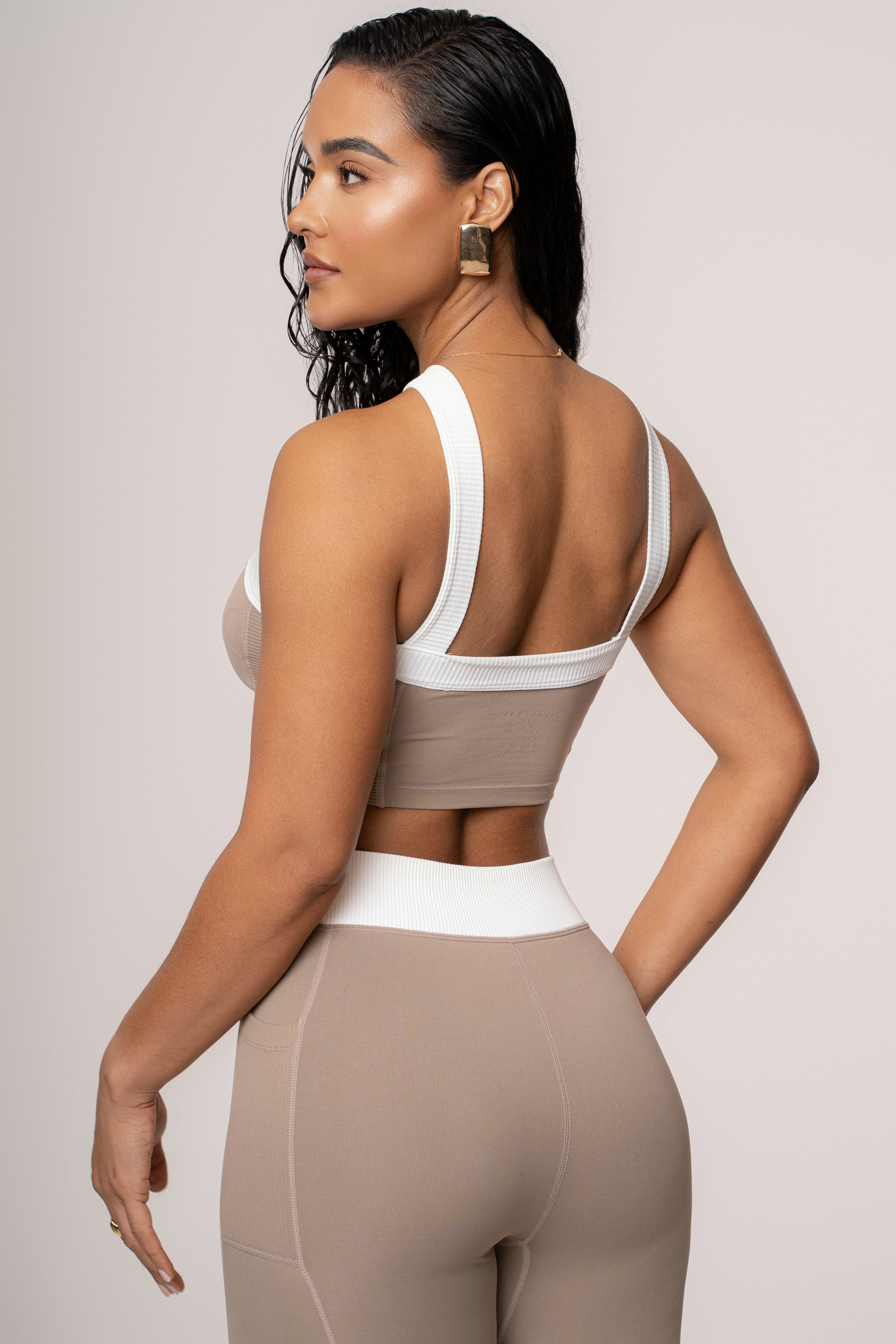 Beige/White Ultimate Ribbed Halter Top