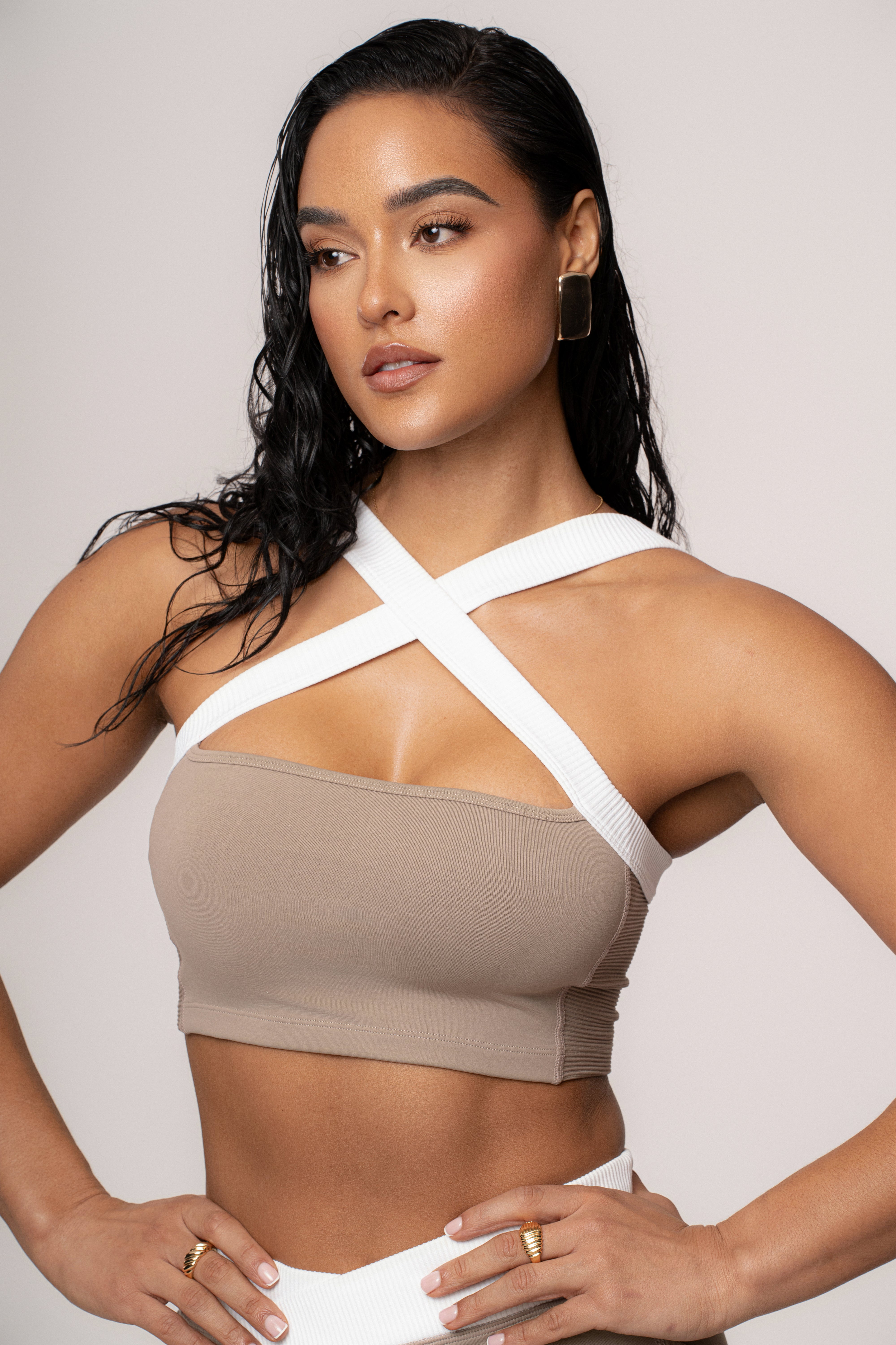 Beige/White Ultimate Ribbed Halter Top
