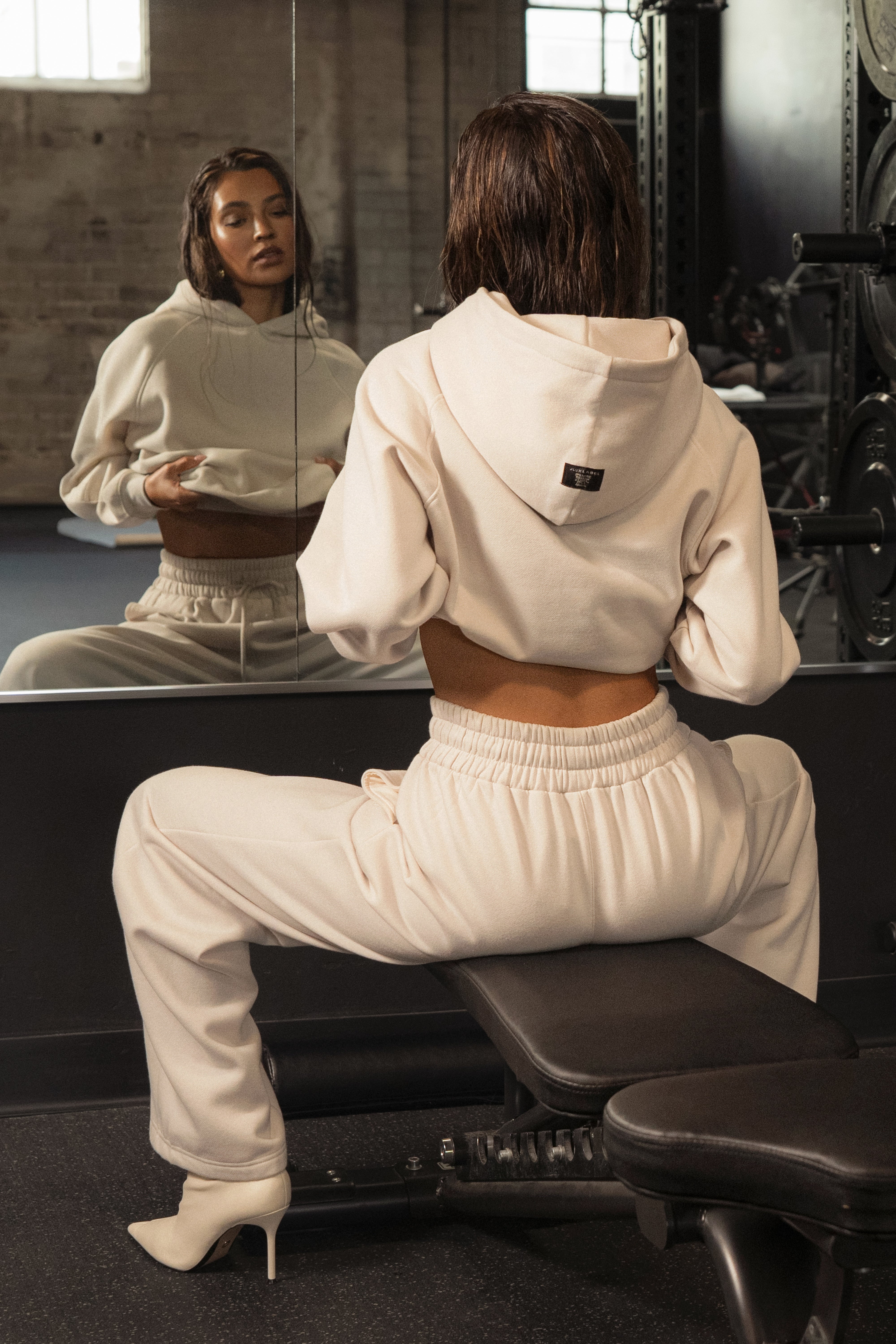 Bone JLUXLABEL Logo Pullover Hoodie