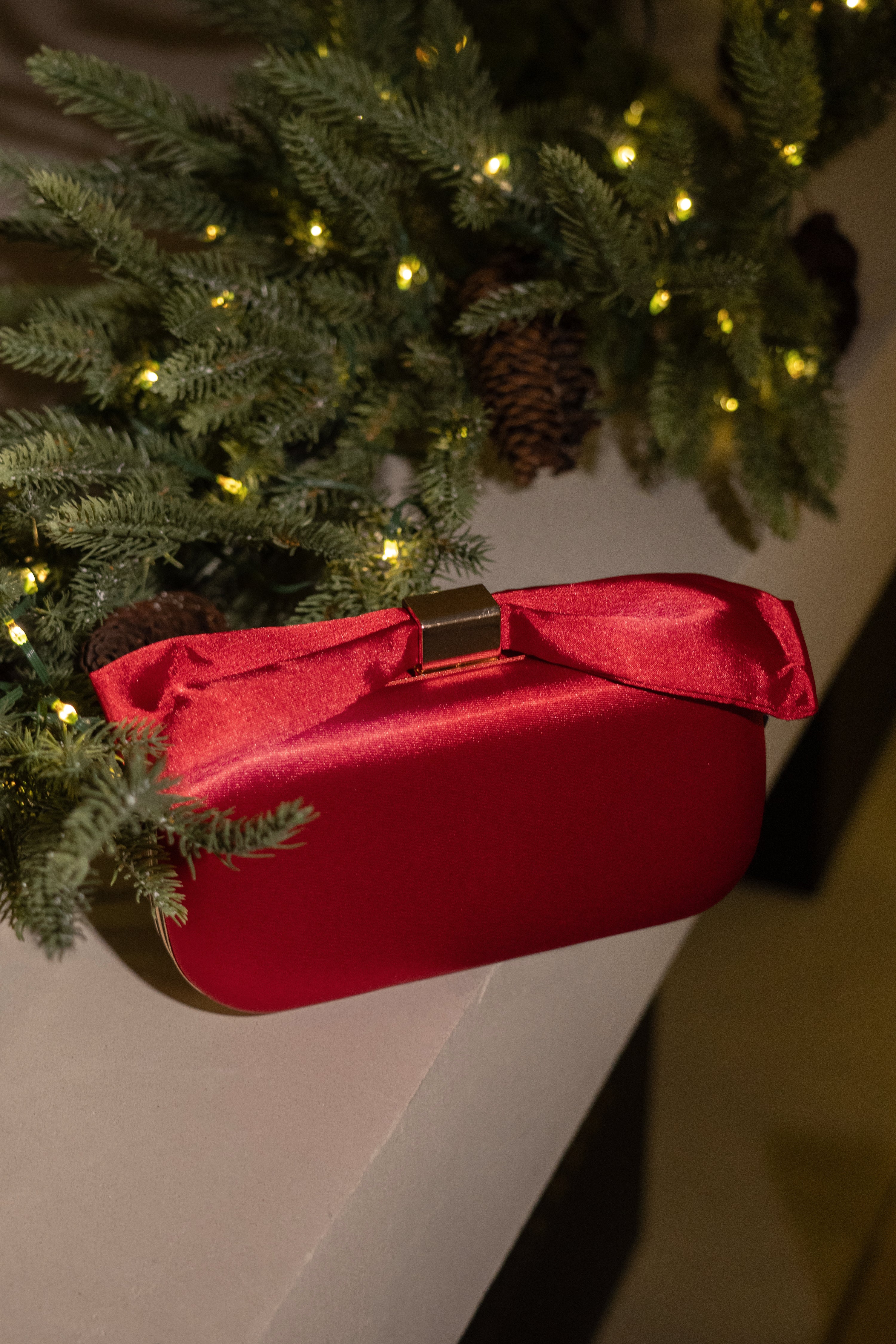 Red Satin Bow Clutch