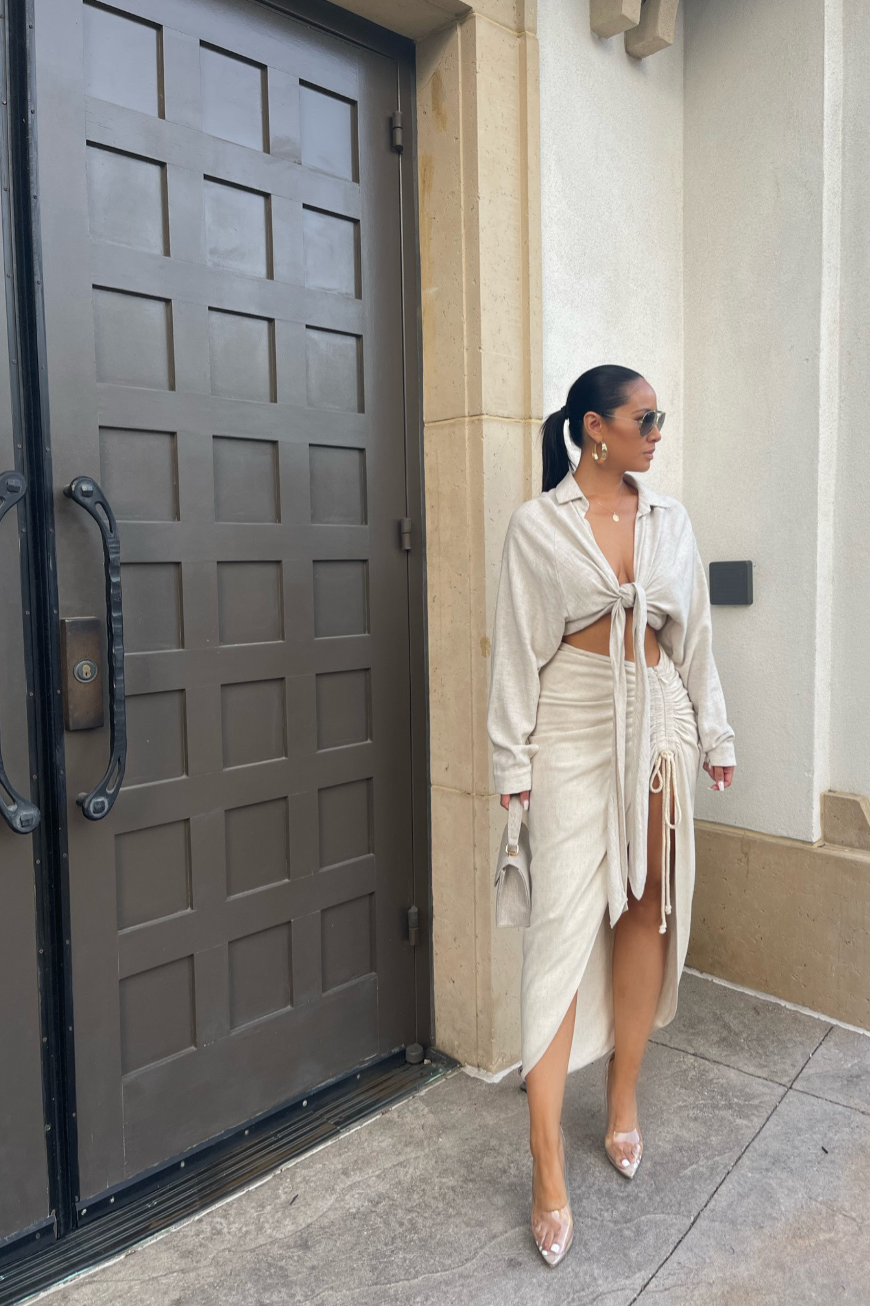 Stone Soho Front Tied Woven Top