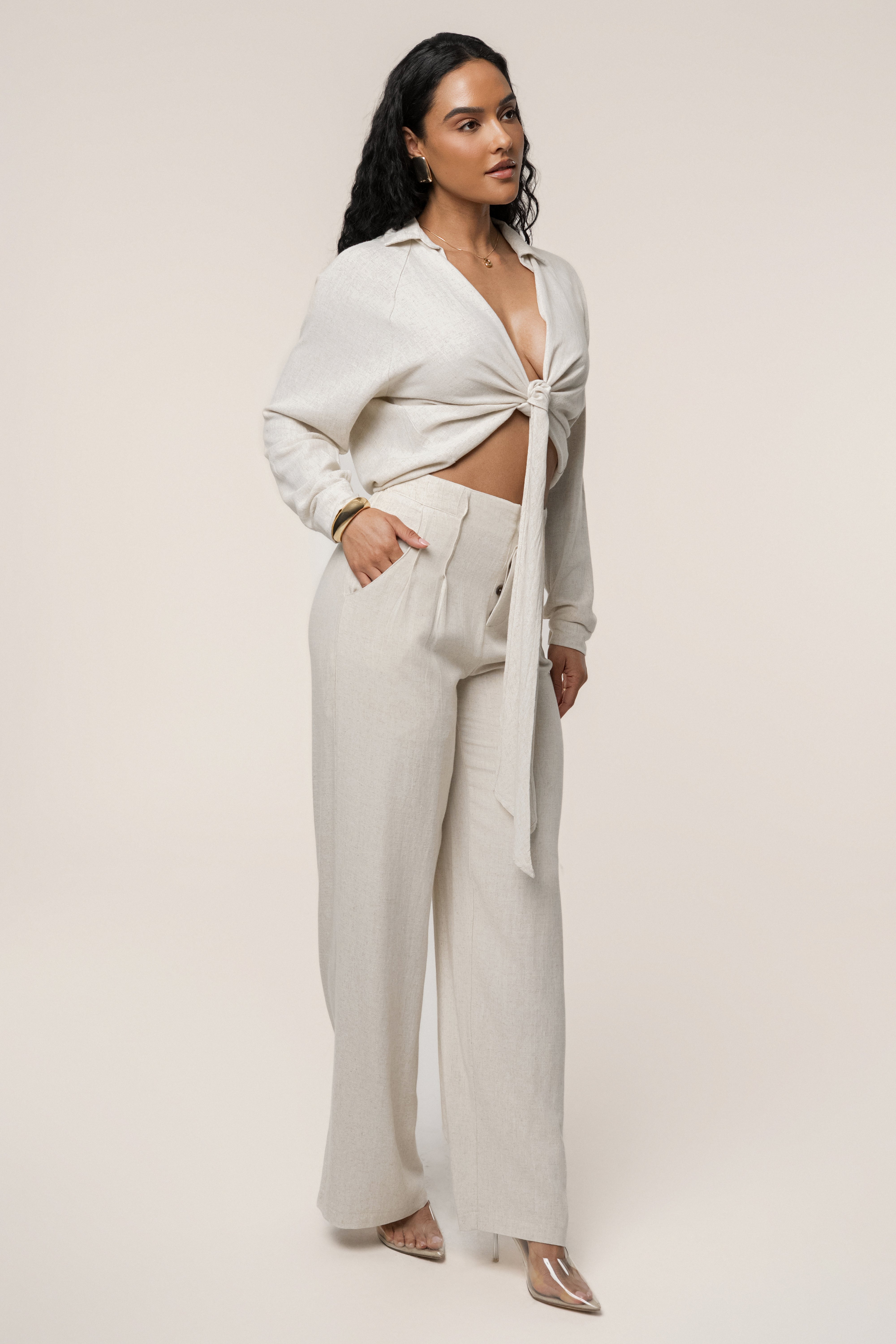 Stone Soho Front Tied Woven Top
