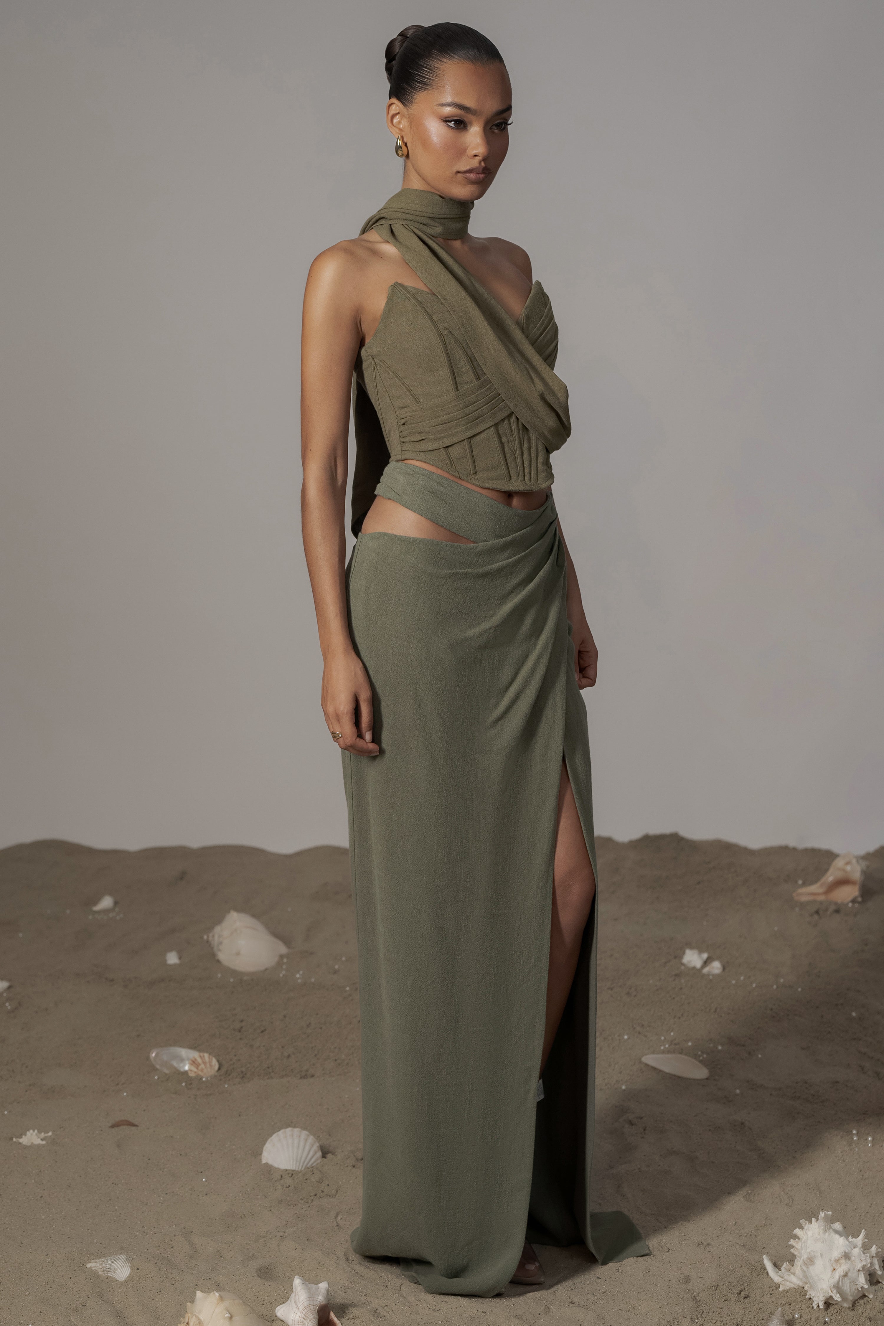 Olive Coastal Bliss Linen Bustier