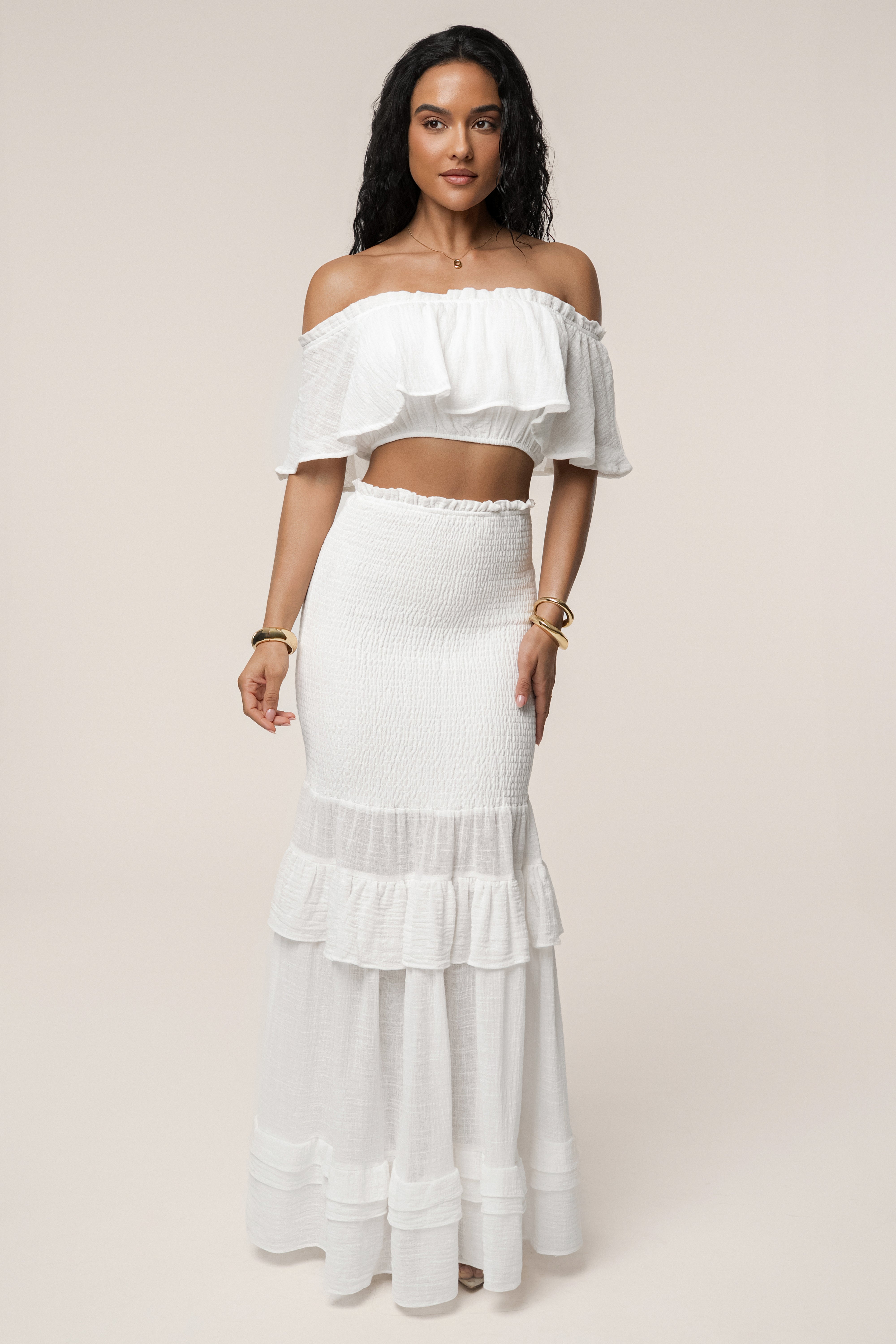 White Sienna Ruffled Skirt Set