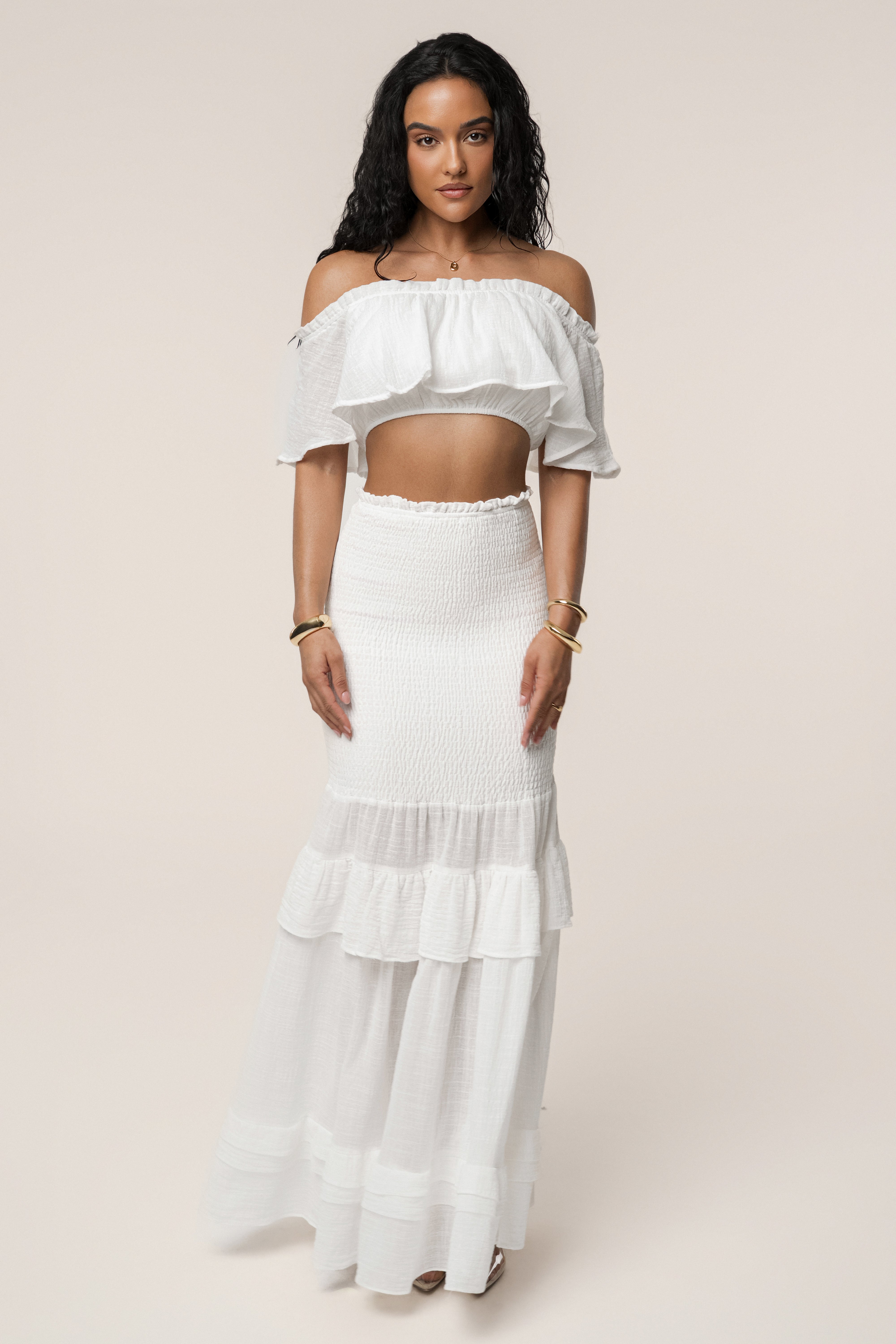 White Sienna Ruffled Skirt Set