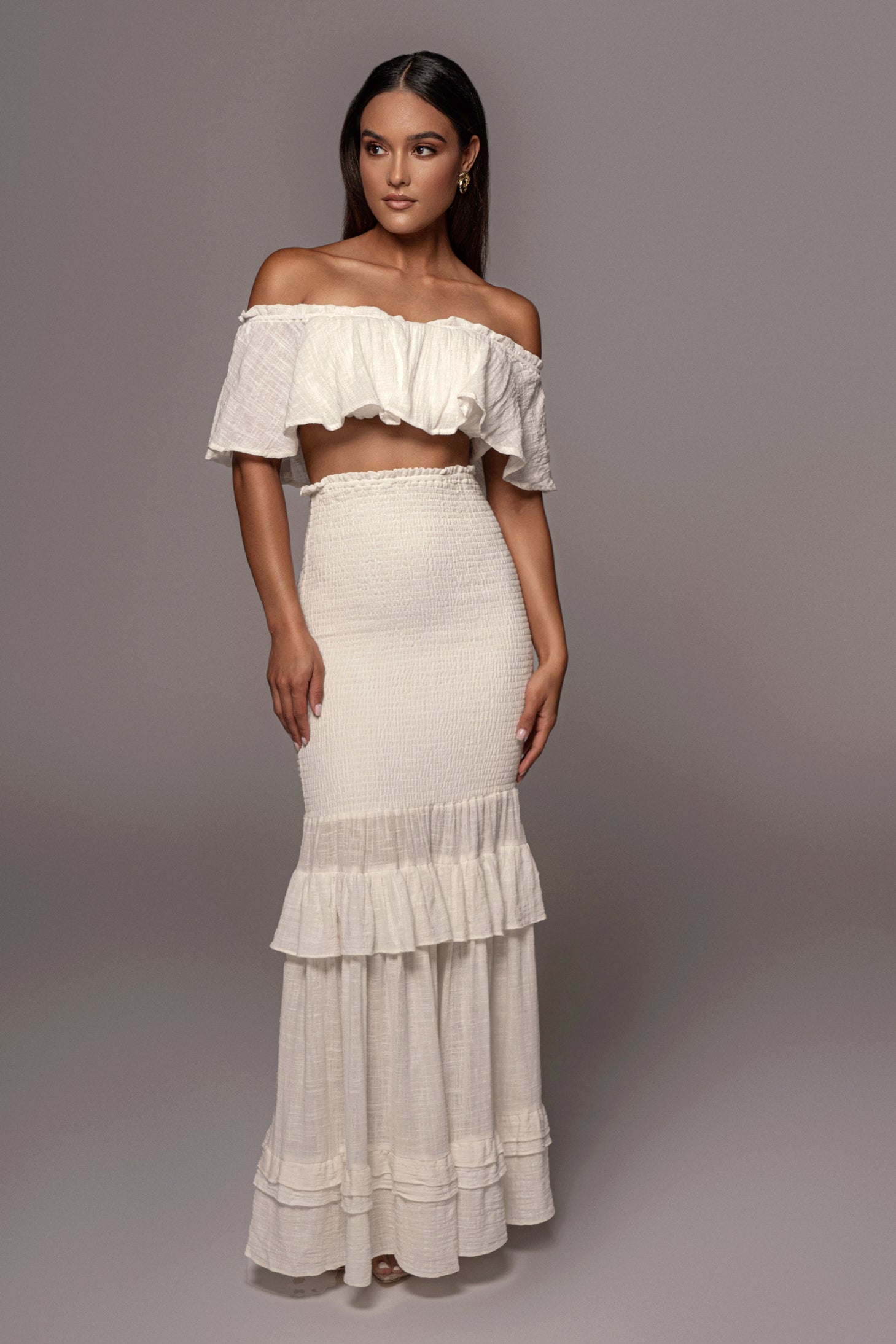 White Sienna Ruffled Skirt Set