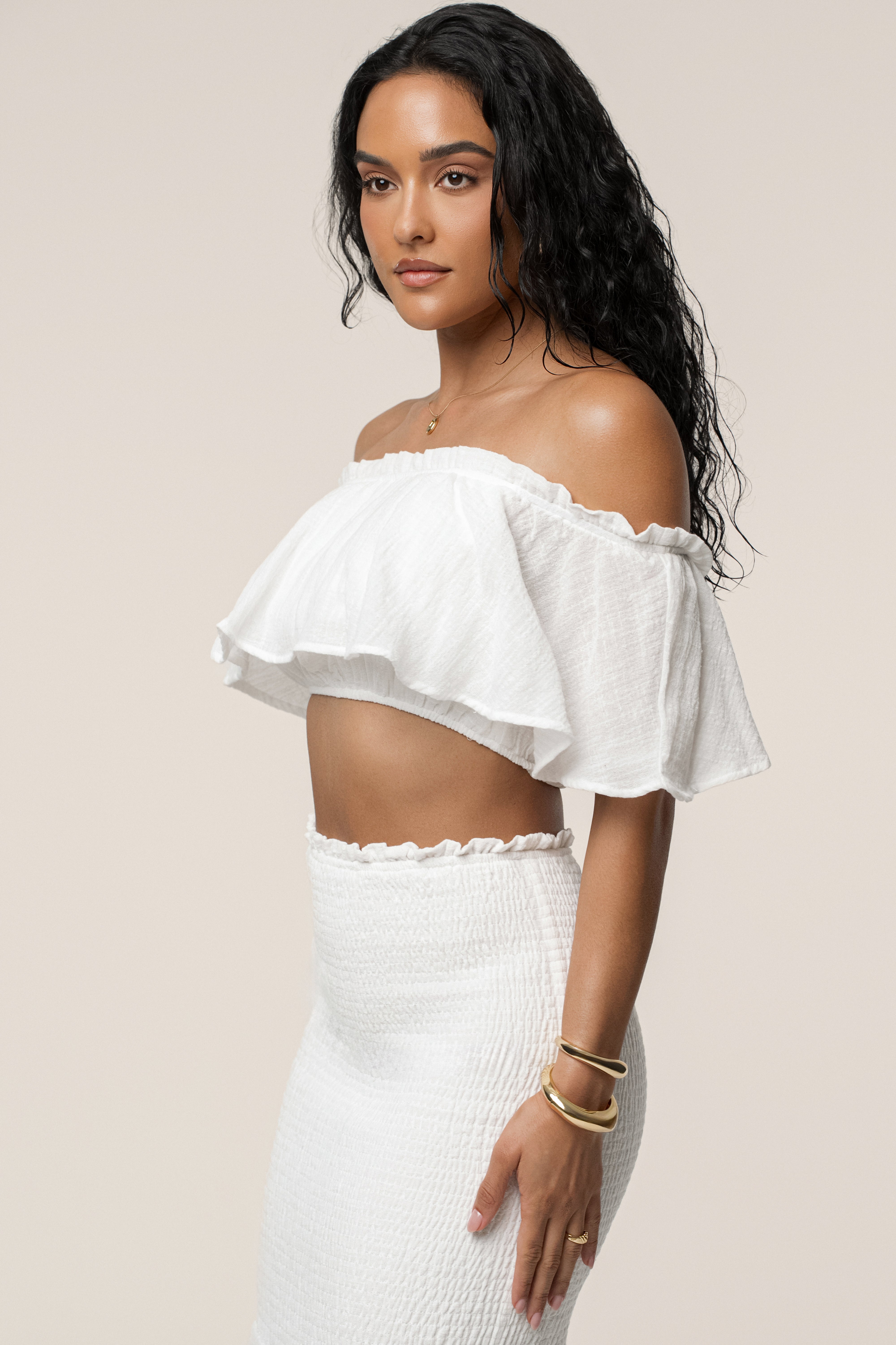 White Sienna Ruffled Skirt Set