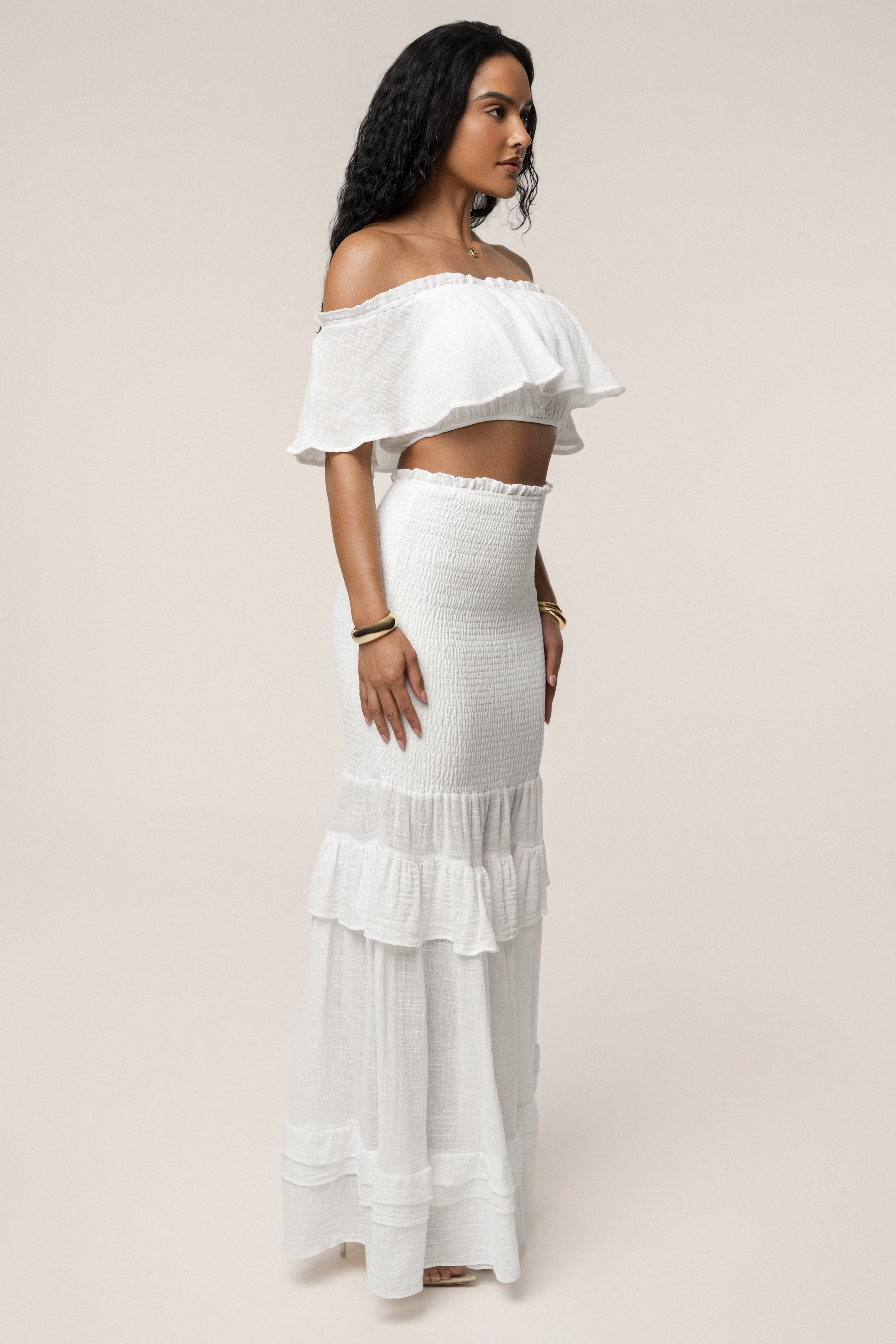 White Sienna Ruffled Skirt Set