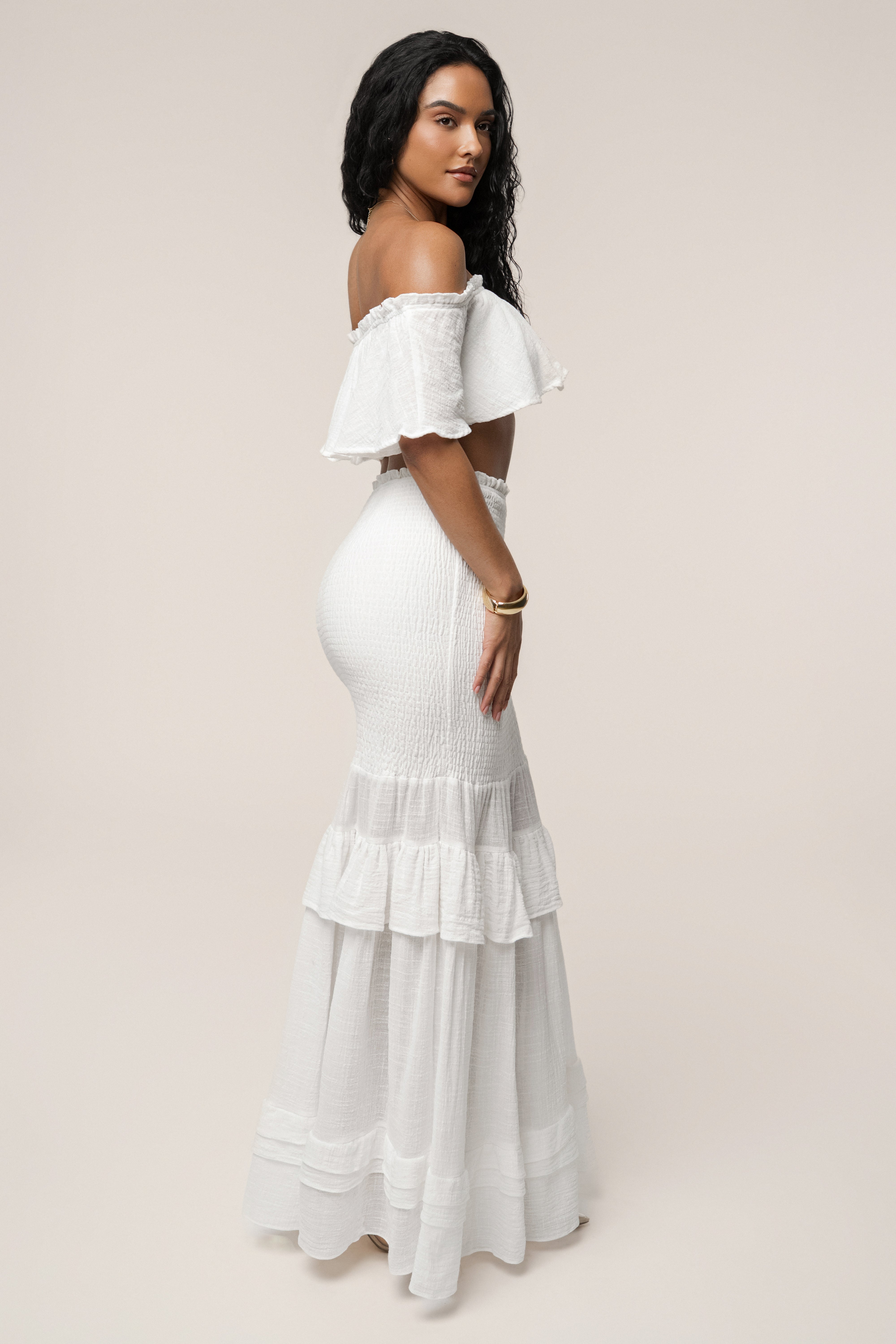 White Sienna Ruffled Skirt Set