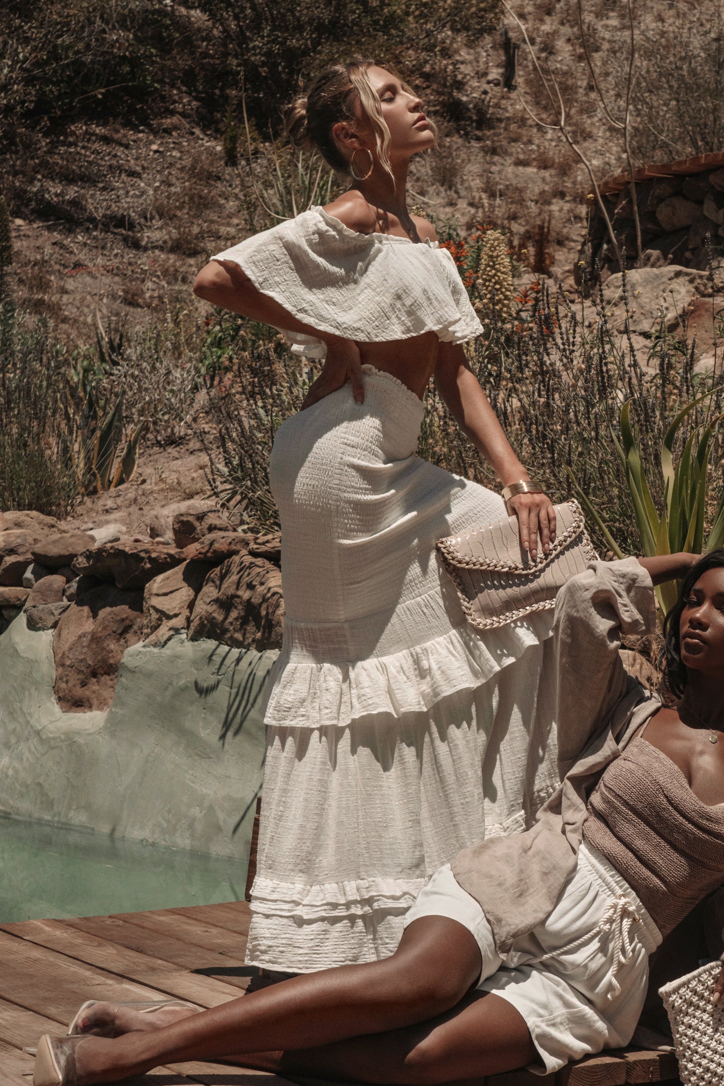 White Sienna Ruffled Skirt Set