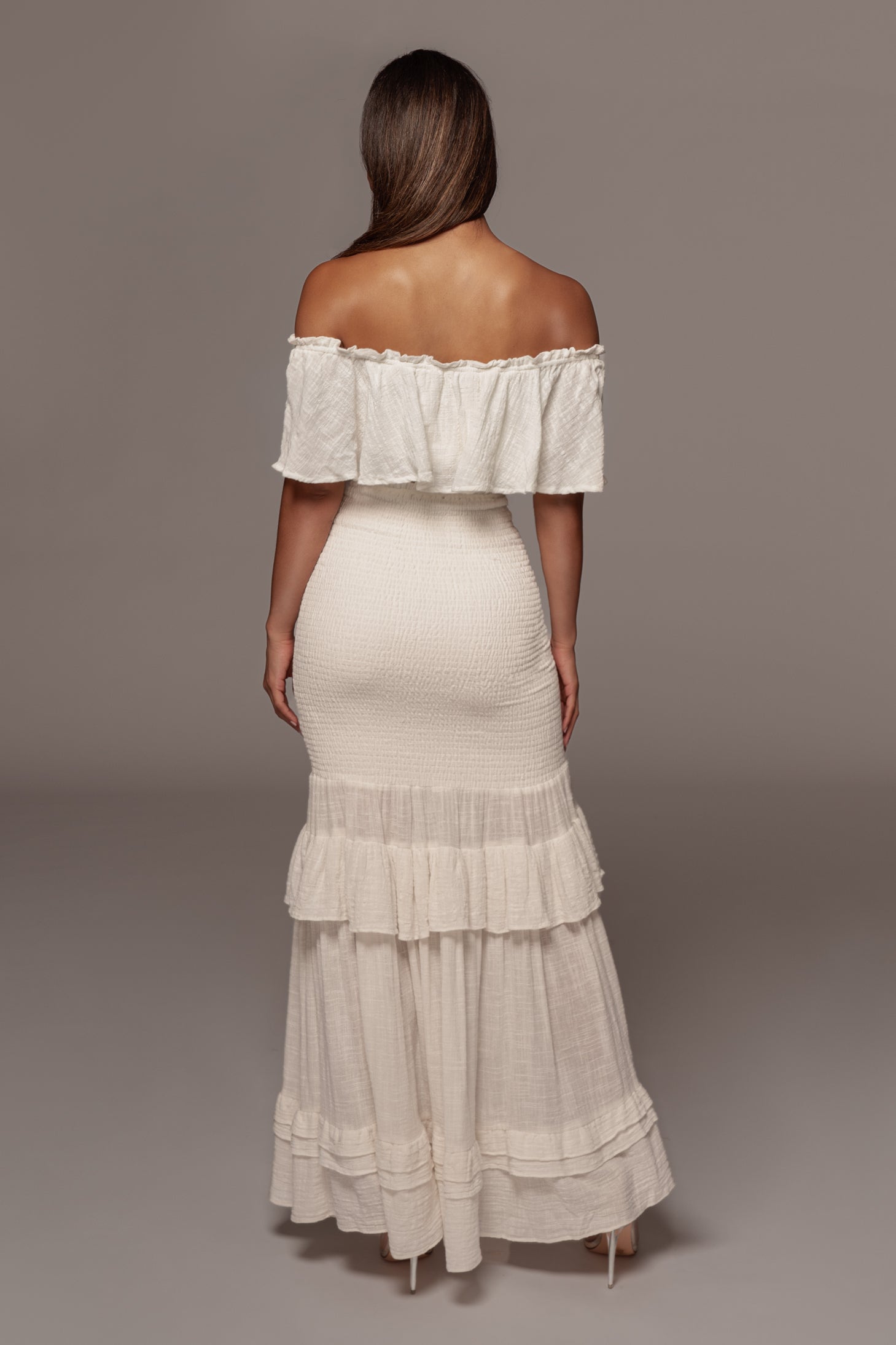 White Sienna Ruffled Skirt Set