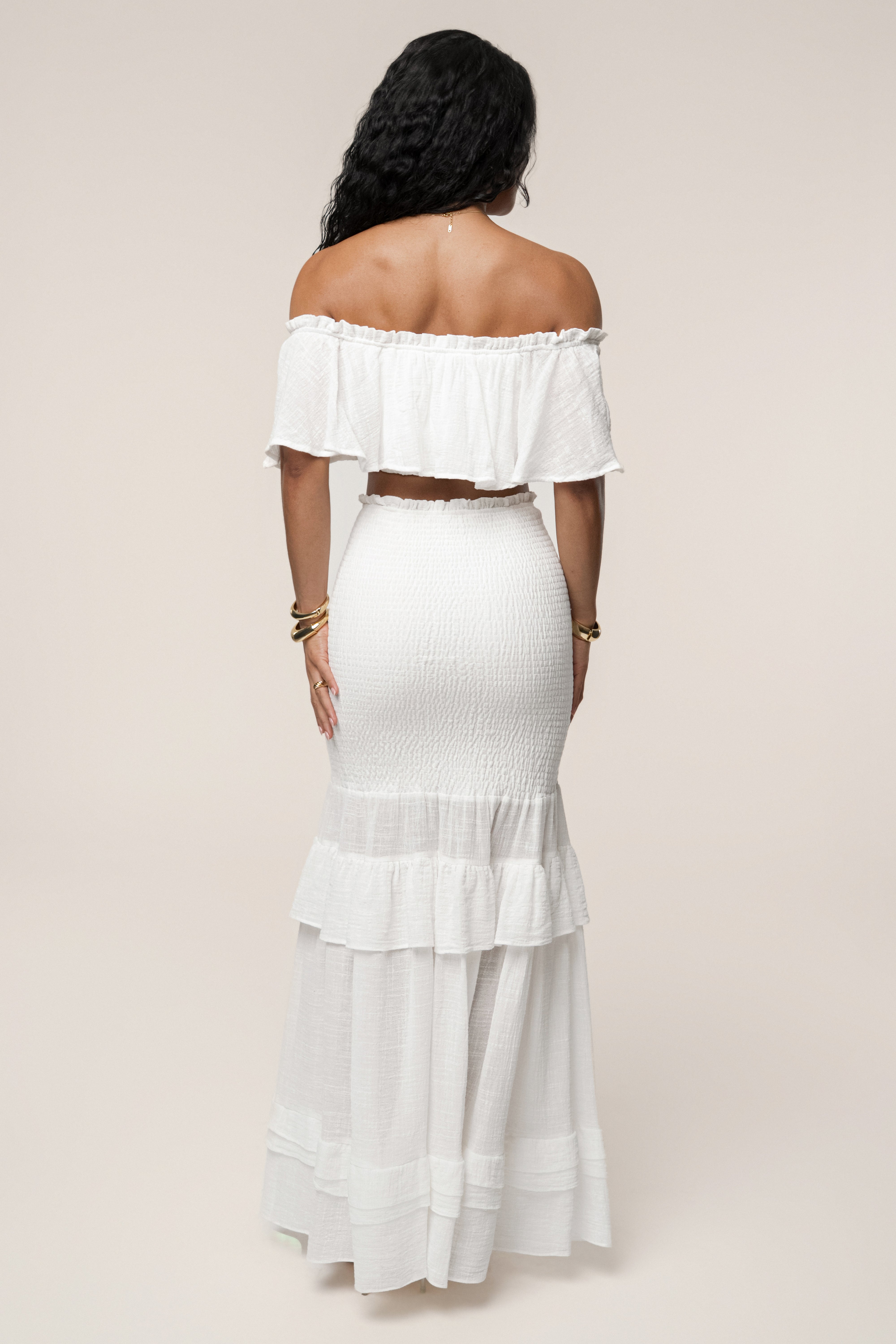 White Sienna Ruffled Skirt Set