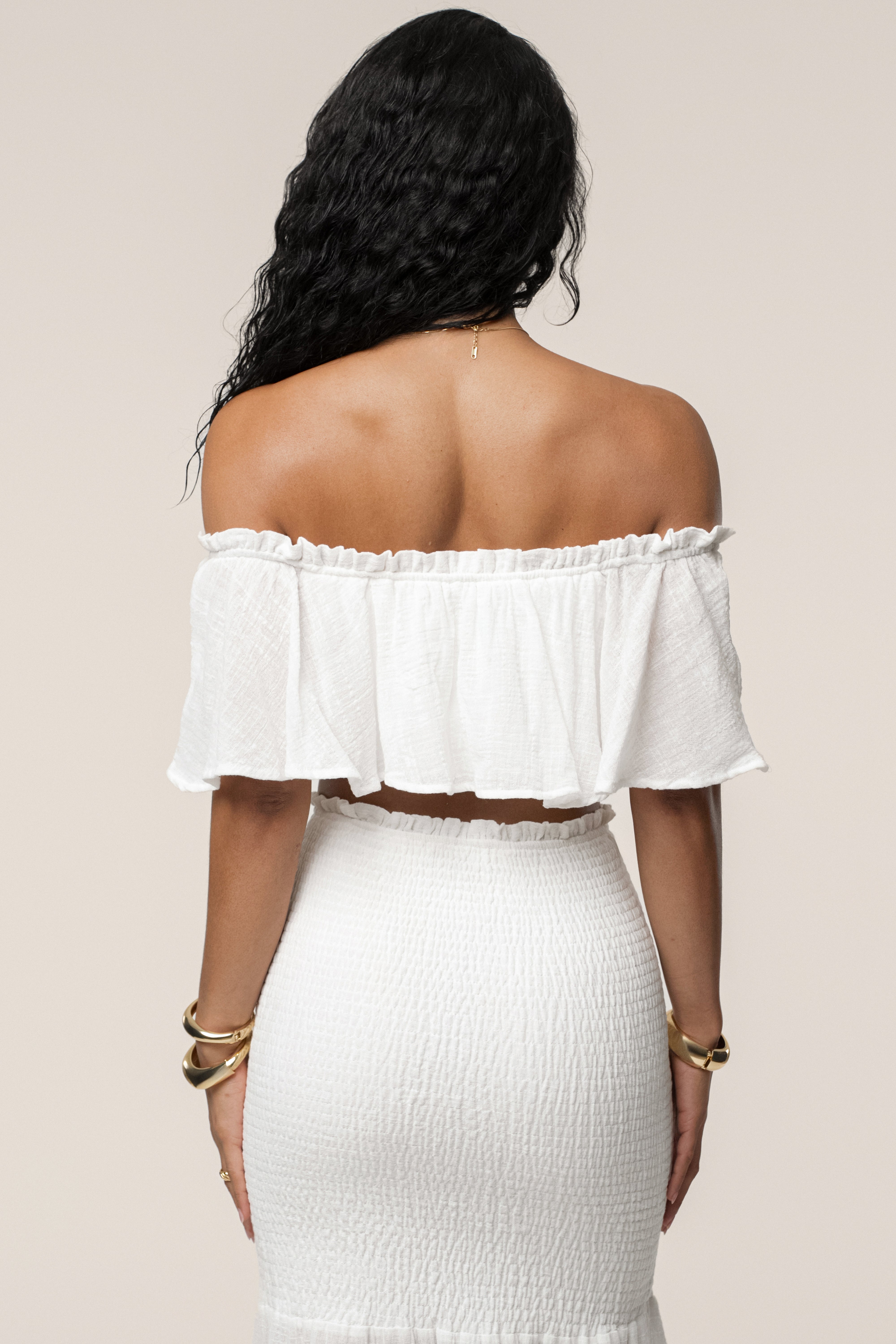 White Sienna Ruffled Skirt Set