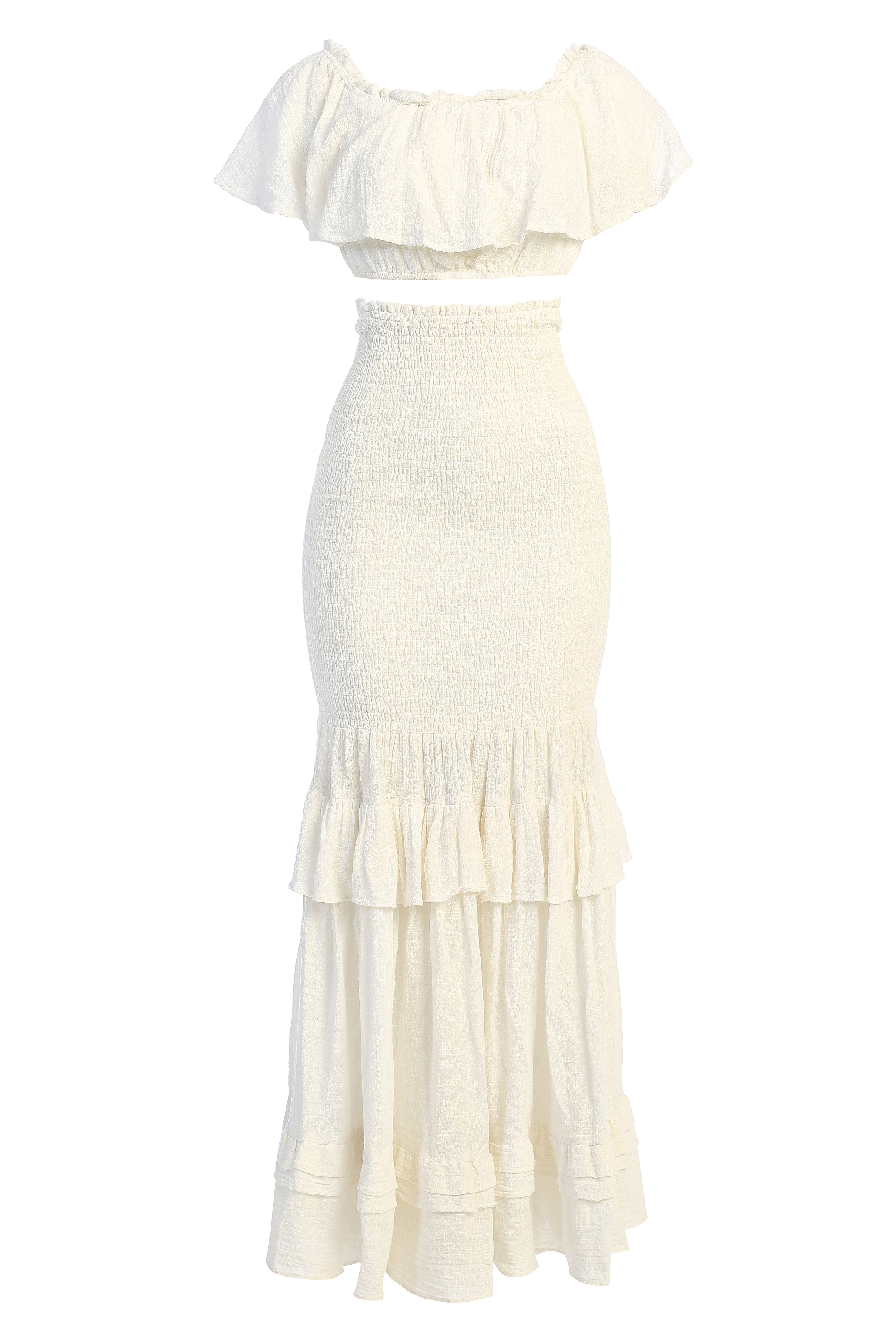 White Sienna Ruffled Skirt Set