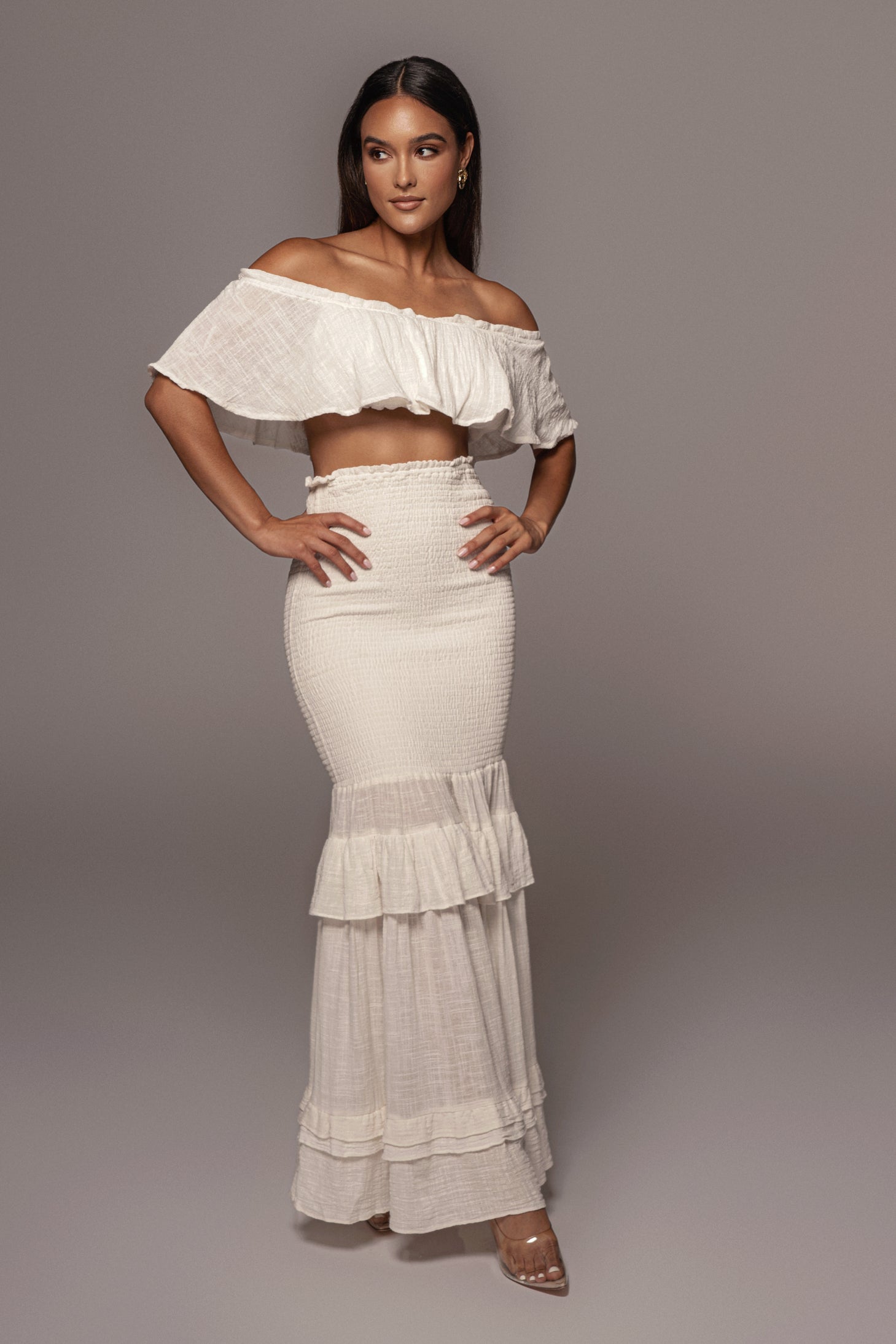 White Sienna Ruffled Skirt Set