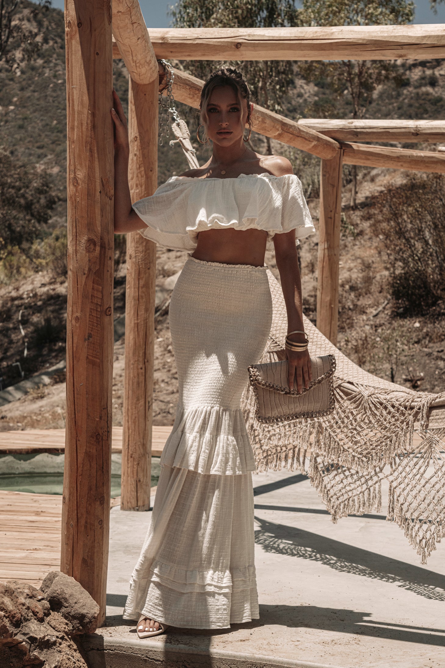 White Sienna Ruffled Skirt Set