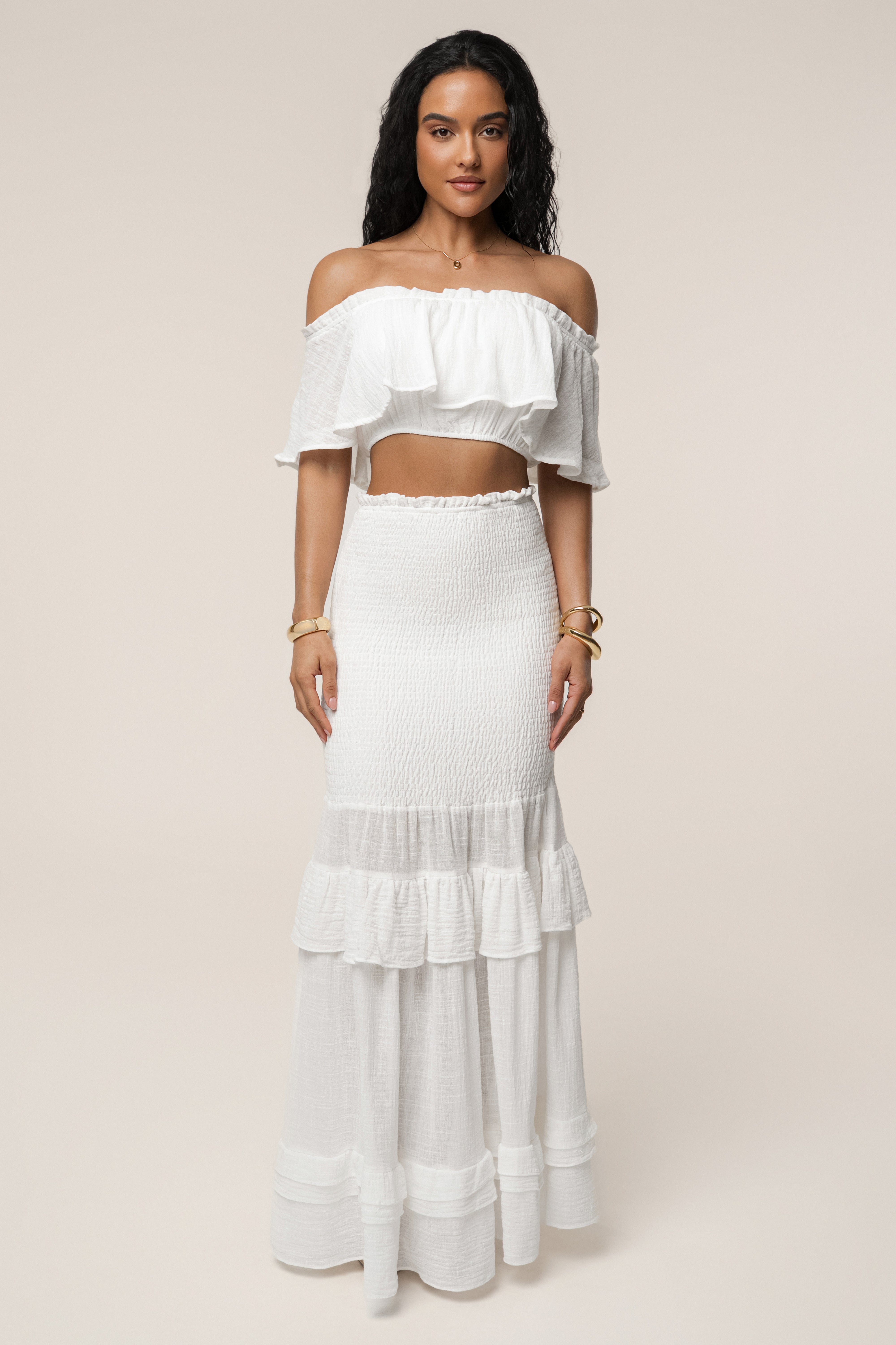 White Sienna Ruffled Skirt Set