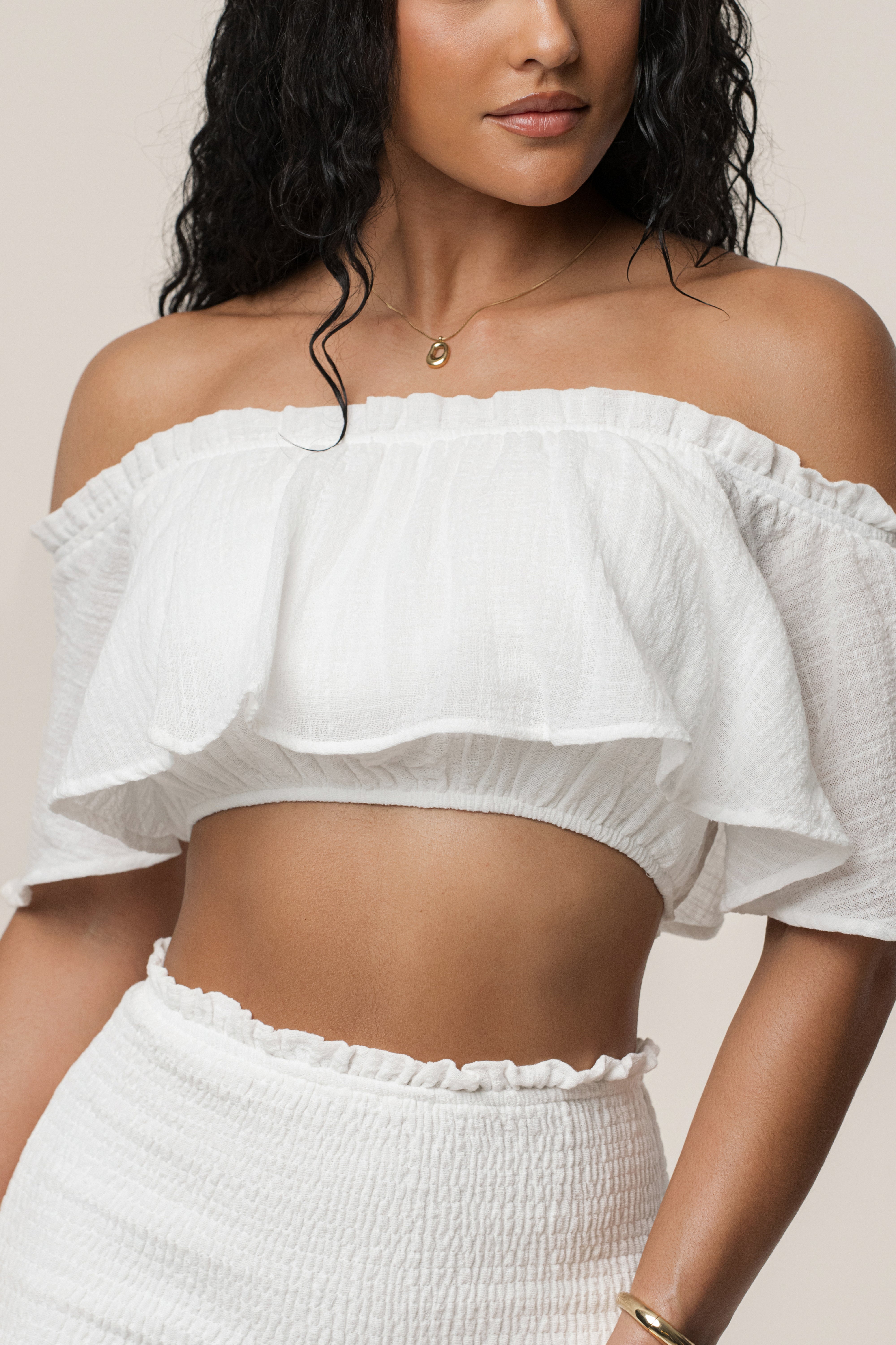 White Sienna Ruffled Skirt Set