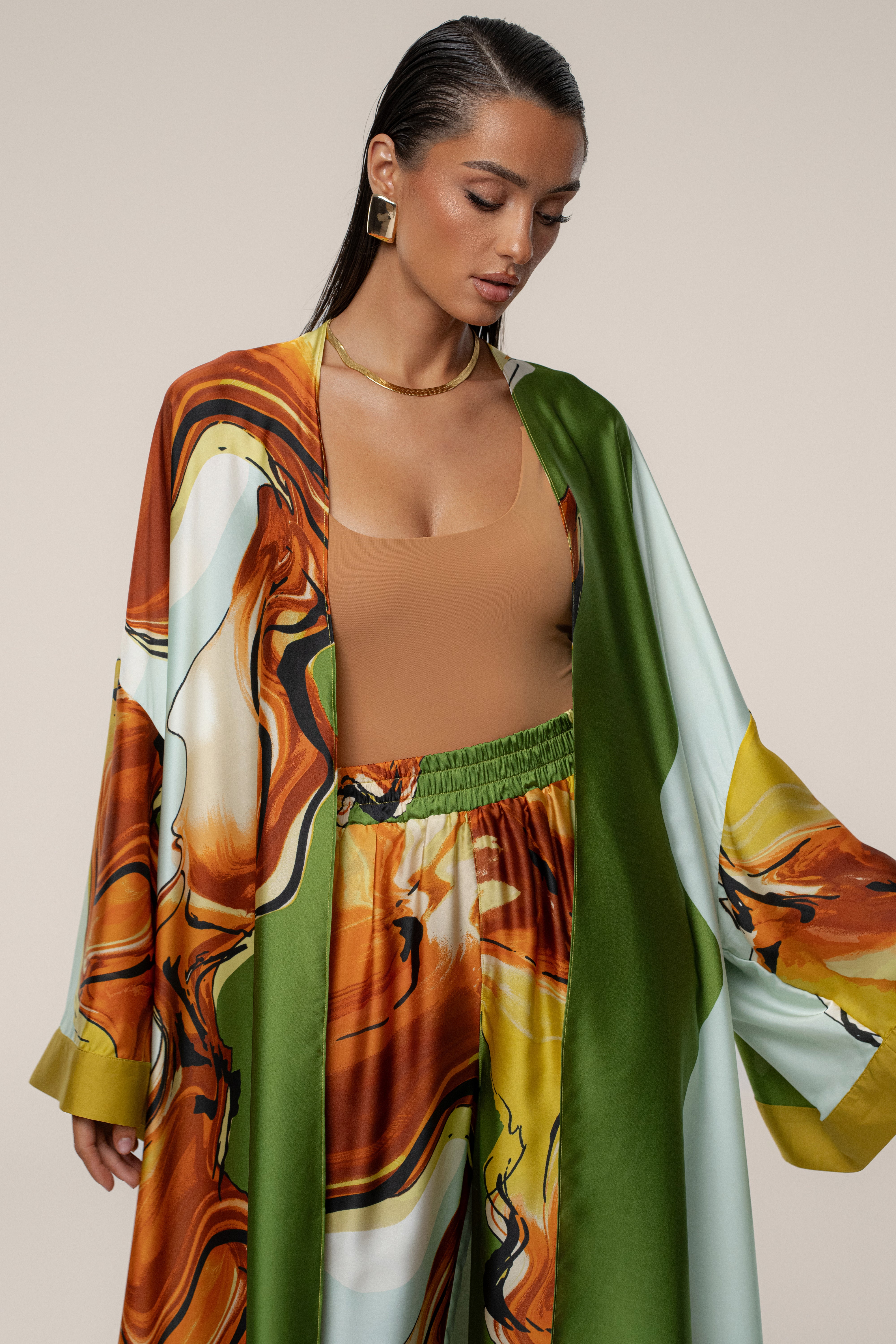Green Tropical Print Nola Maxi Duster
