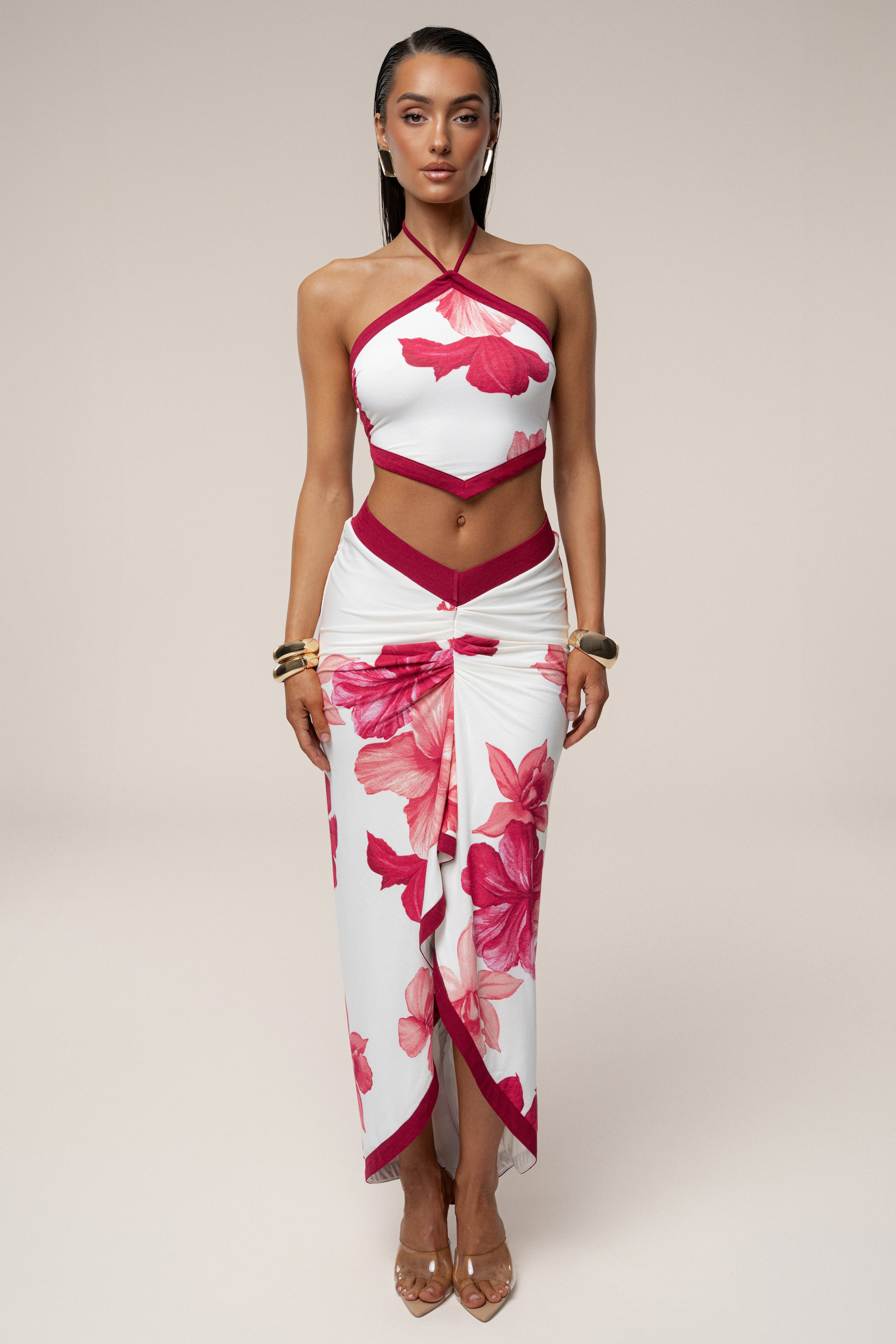 Red Floral Sunset Mirage Skirt Set
