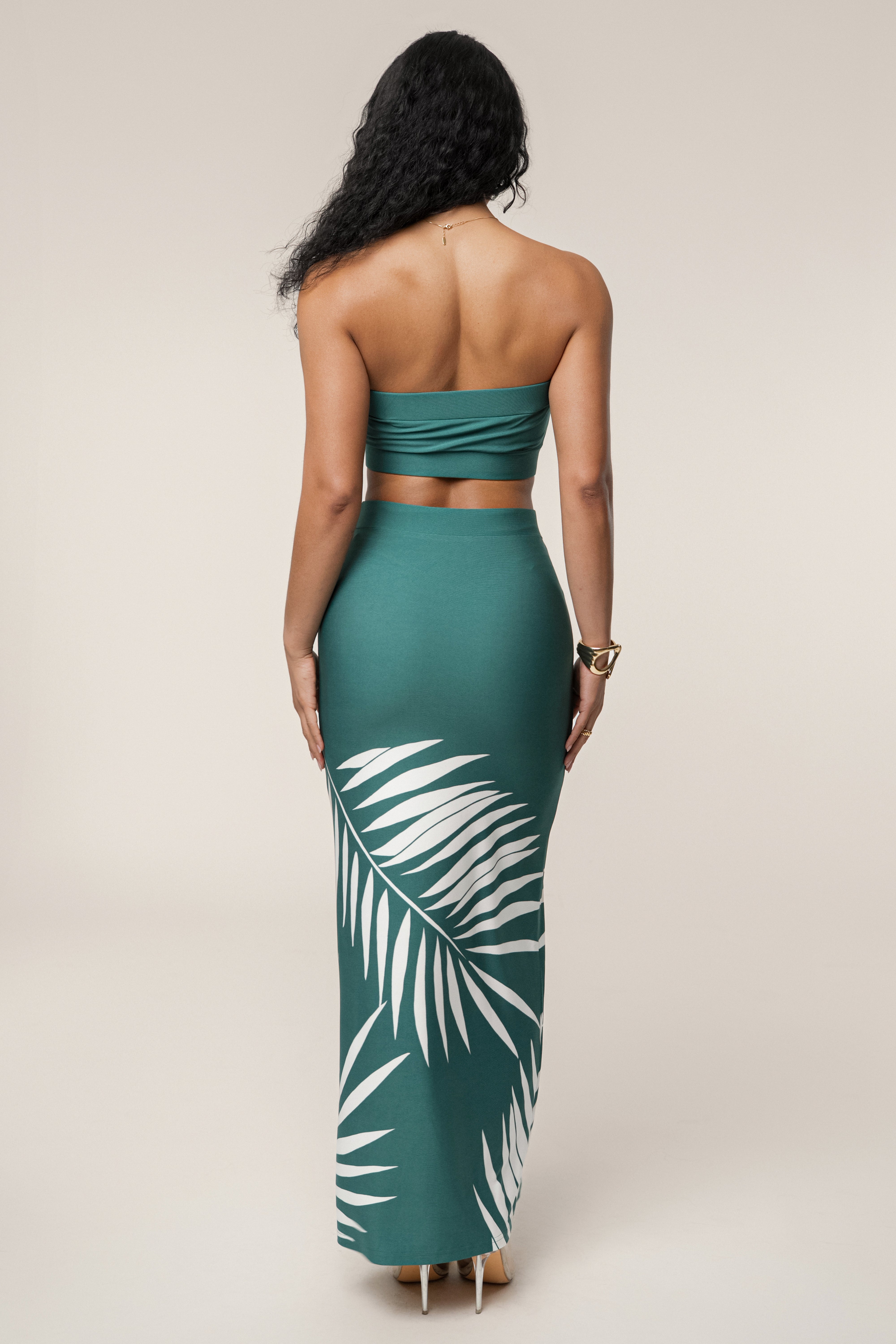Green Palm Print Fantasy Skirt Set