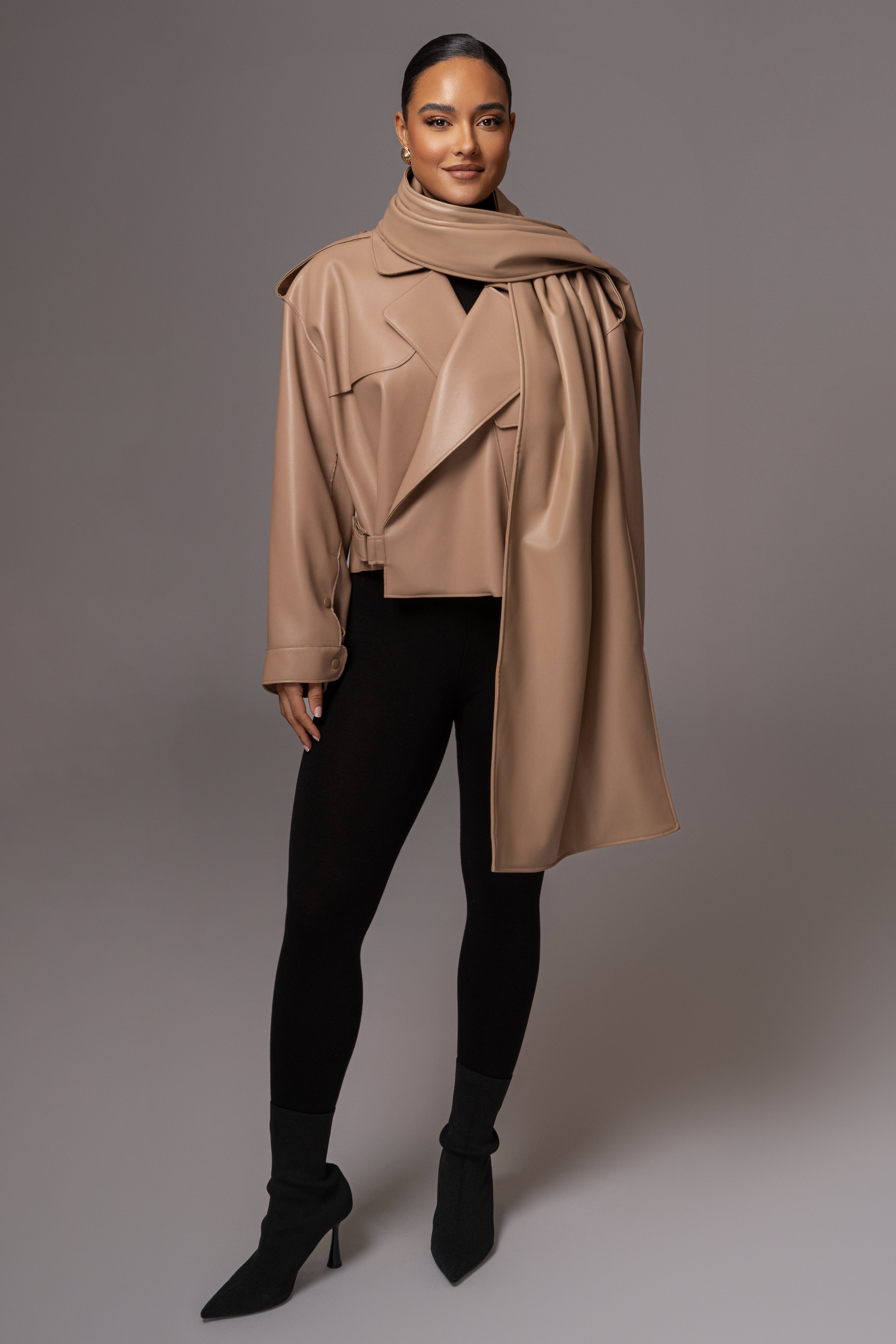 Tan Fine Faux Leather Scarf