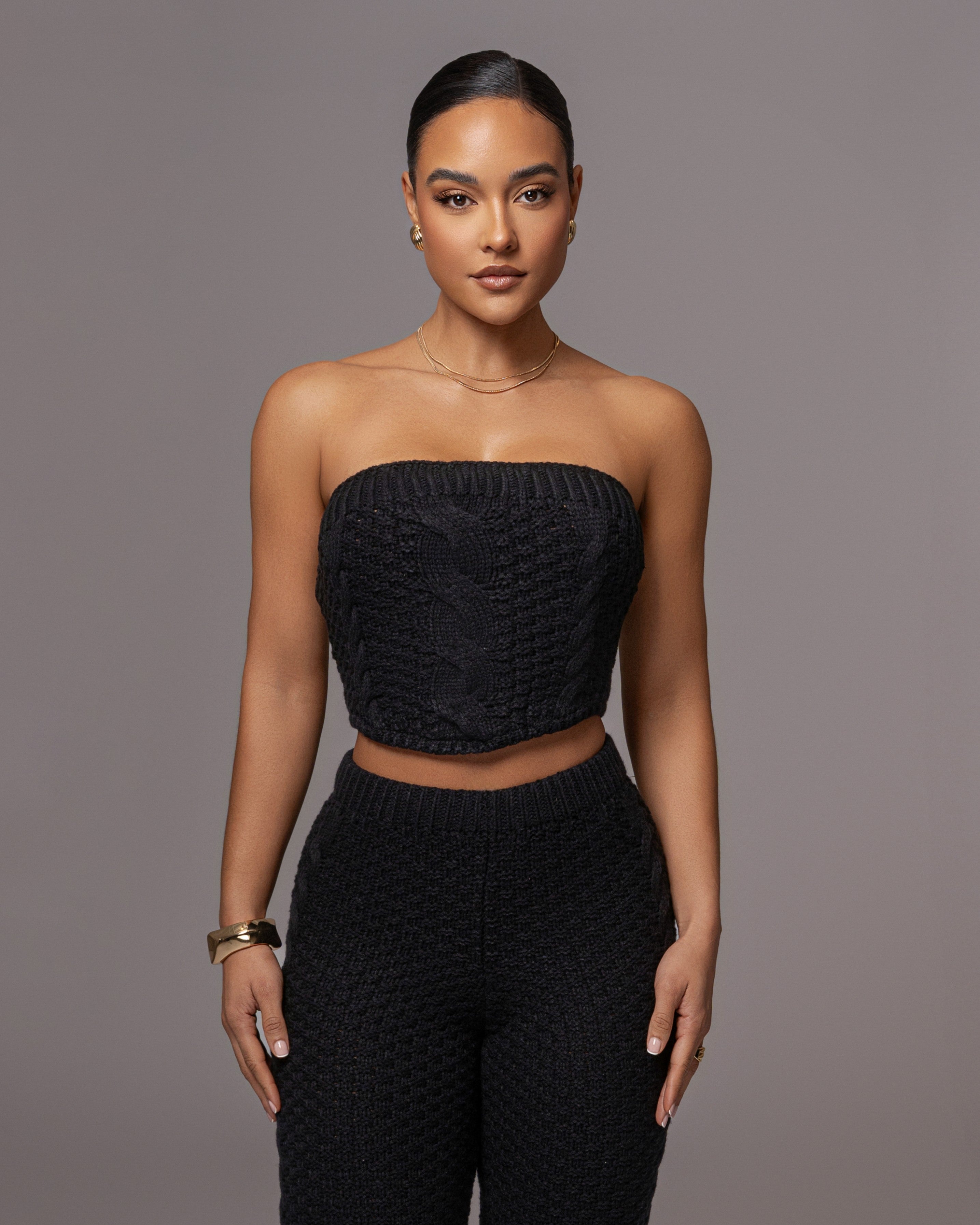 Black Carmela Cable Knit Top