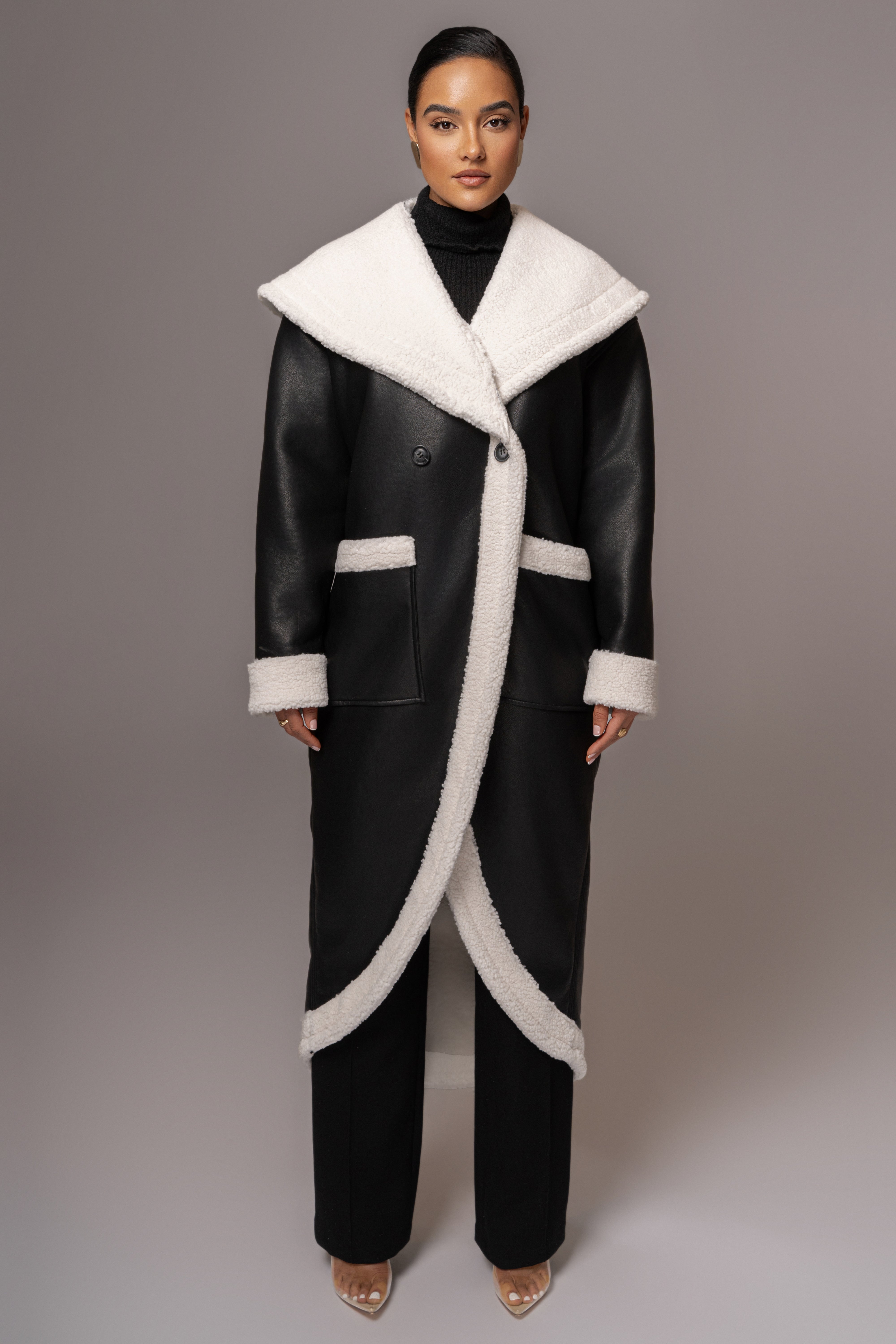 Black Jaida Reversible Teddy Coat